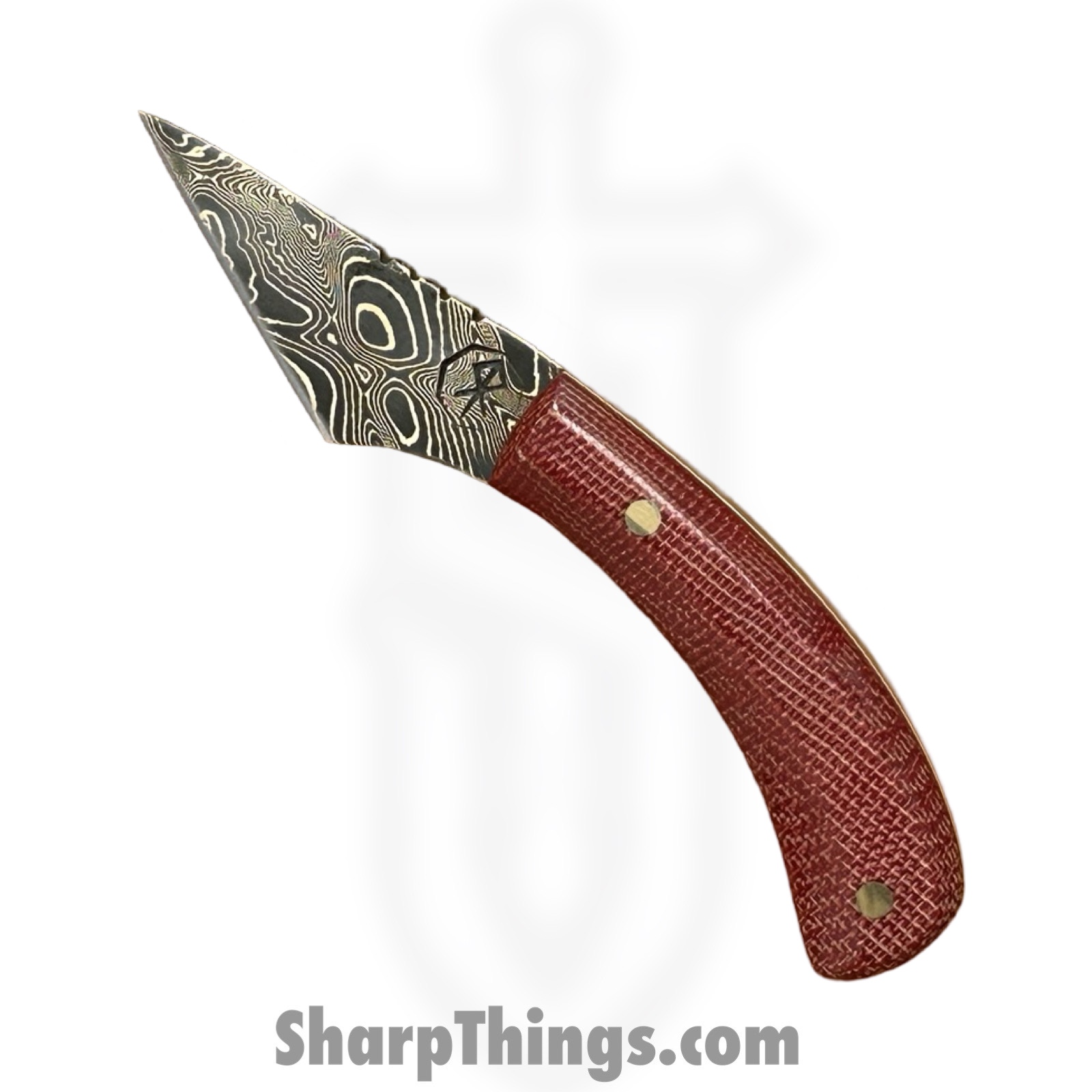 Royalty Rings Co. - RRC-Shk-01 - Shank - Fixed Blade Knife - Baker Forge Bronze Mai Damacore Damascus Kiridashi - Micarta - Red/White