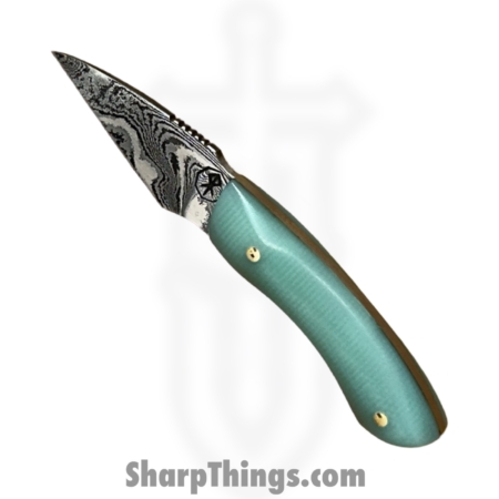 Royalty Rings Co. – RRC-Nyx-15 – Nyx – Fixed Blade Knife – Baker Forge Icestom Wavy Damascus Kiridashi – G10 – Tiffany Blue