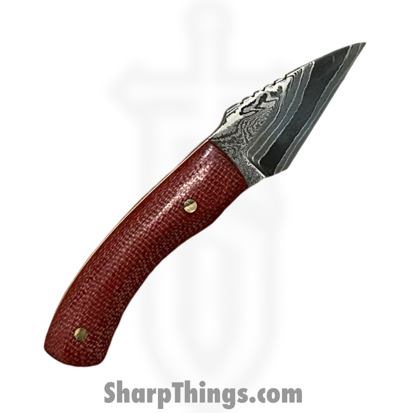 Royalty Rings Co. - RRC-SMNyx-01 - Small Nyx - Fixed Blade Knife - Baker Forge Icestom Wavy Damascus Kiridashi - Micarta - Red/White - Image 2