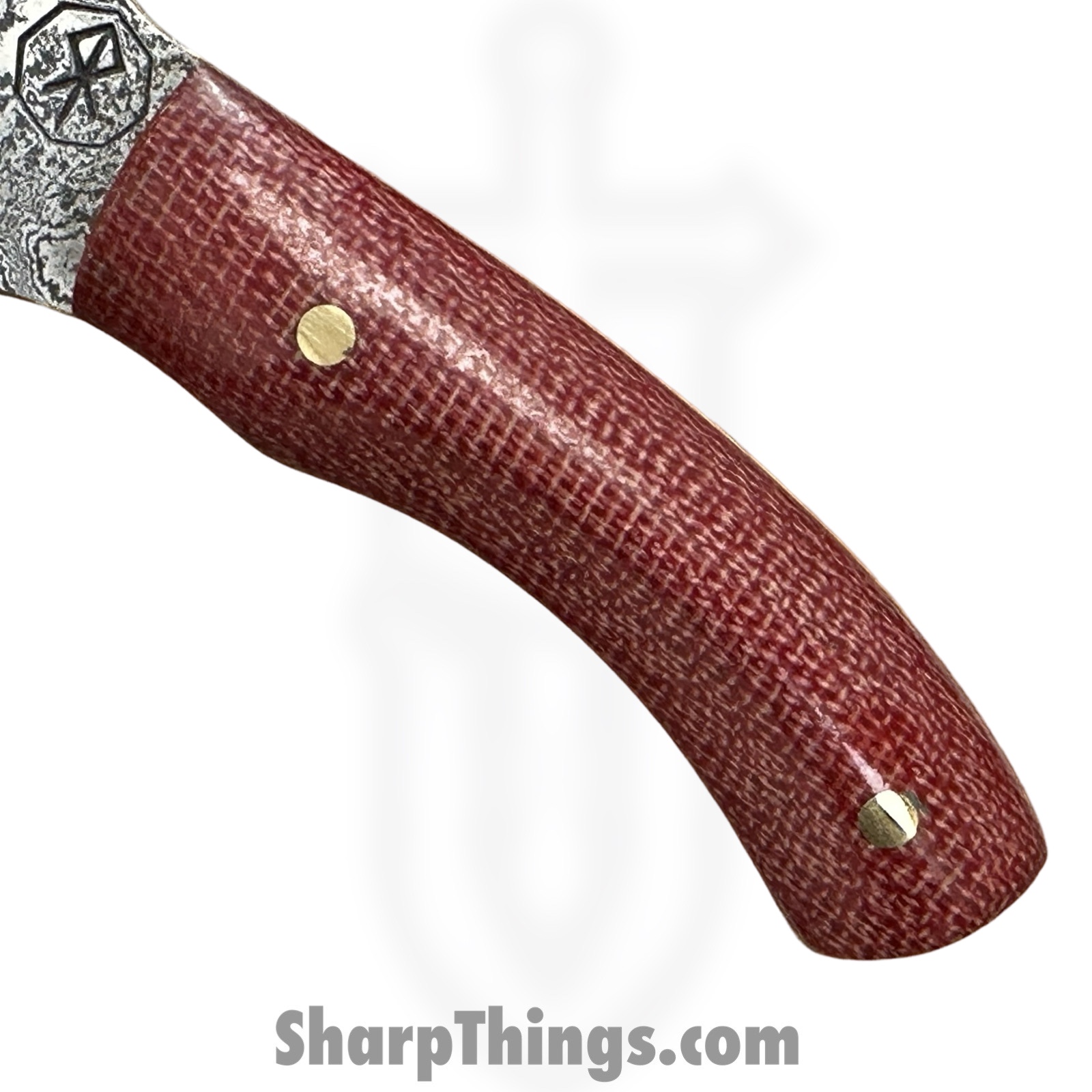 Royalty Rings Co. - RRC-SMNyx-01 - Small Nyx - Fixed Blade Knife - Baker Forge Icestom Wavy Damascus Kiridashi - Micarta - Red/White - Image 5