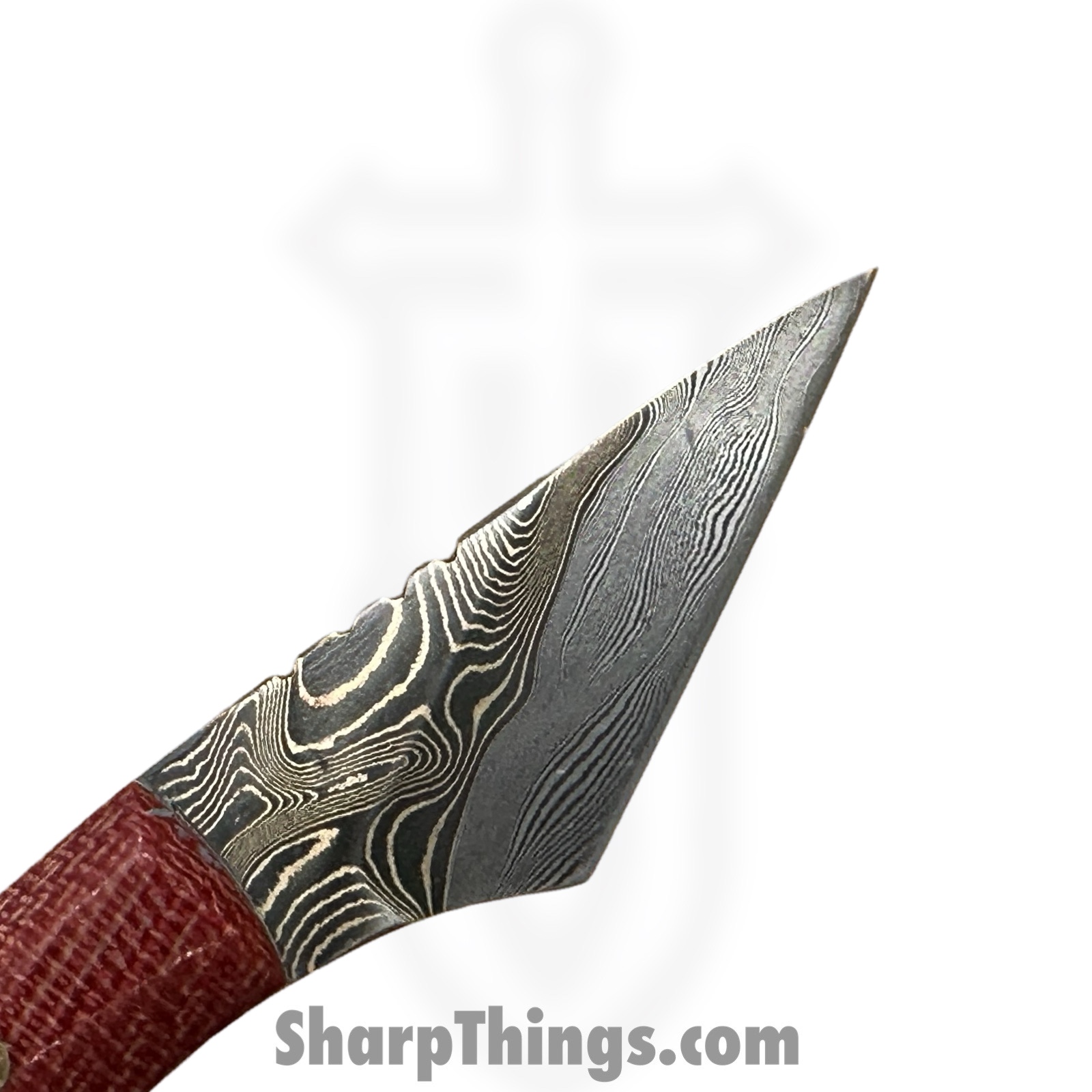 Royalty Rings Co. - RRC-Shk-01 - Shank - Fixed Blade Knife - Baker Forge Bronze Mai Damacore Damascus Kiridashi - Micarta - Red/White - Image 7