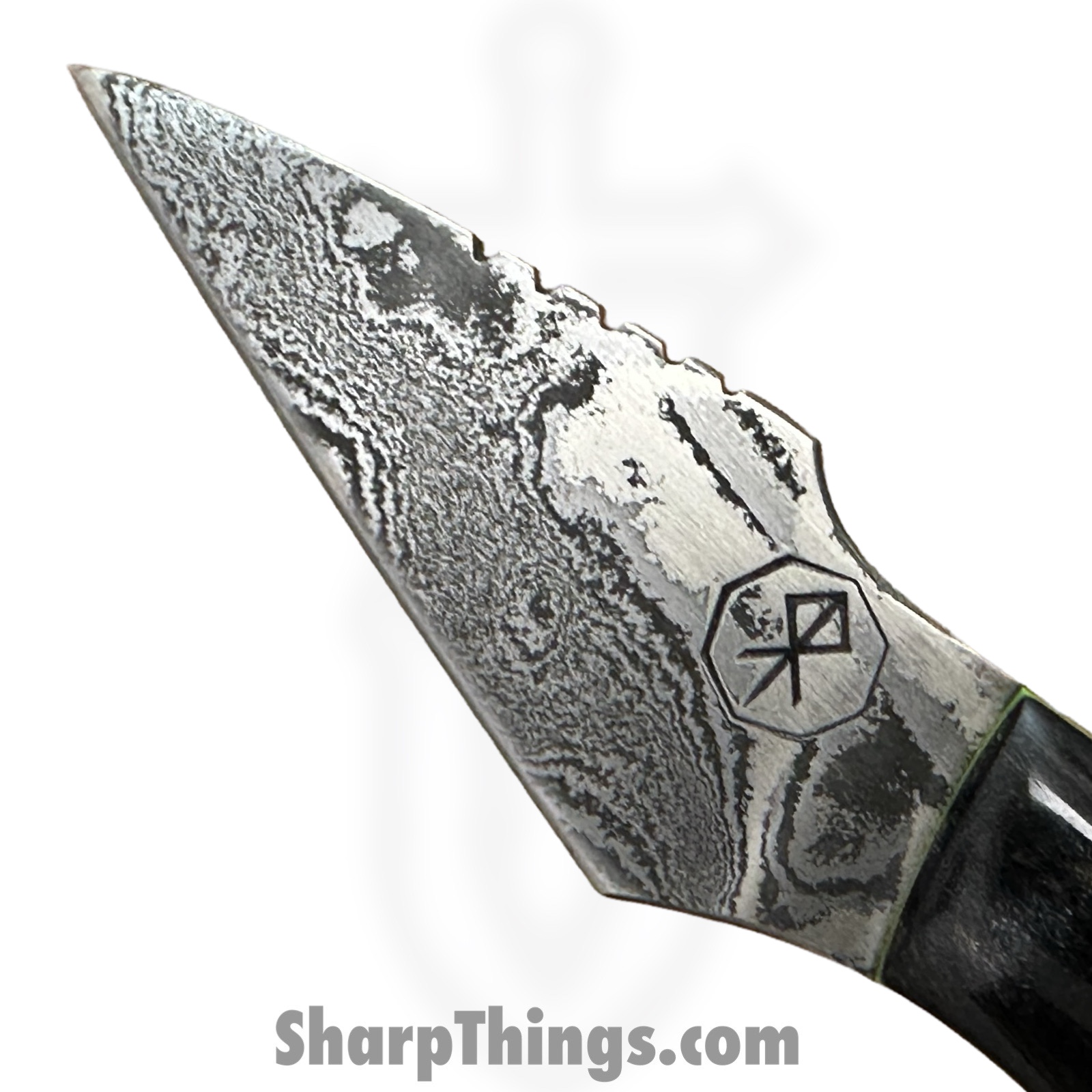 Royalty Rings Co. - RRC-Tln-01 - Talon - Fixed Blade Knife - Baker Forge Icestom Wavy Damascus Kiridashi - Resin - Black/Gold/Green - Image 6