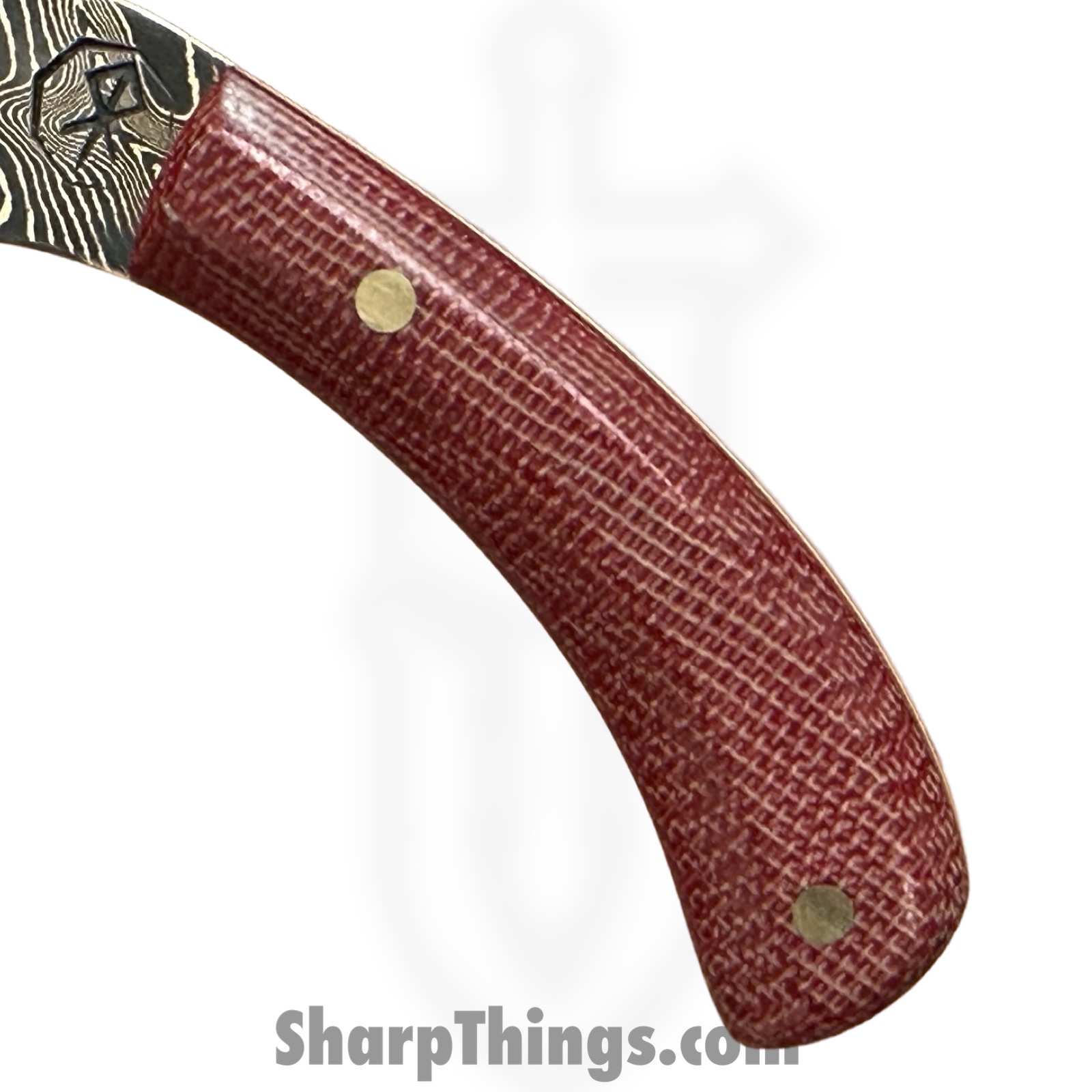 Royalty Rings Co. - RRC-Shk-01 - Shank - Fixed Blade Knife - Baker Forge Bronze Mai Damacore Damascus Kiridashi - Micarta - Red/White - Image 5