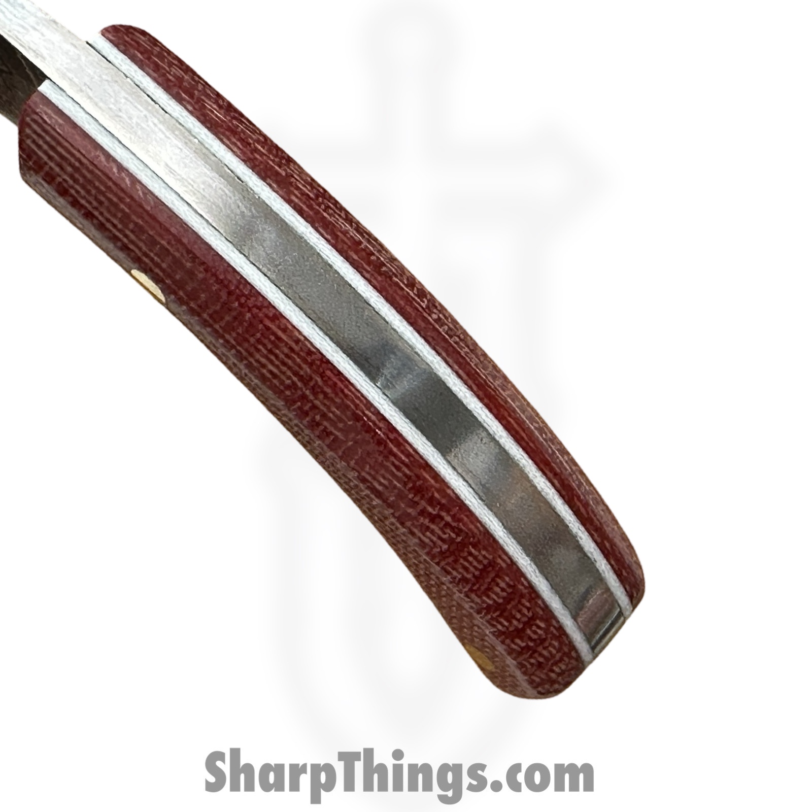 Royalty Rings Co. - RRC-Shk-01 - Shank - Fixed Blade Knife - Baker Forge Bronze Mai Damacore Damascus Kiridashi - Micarta - Red/White - Image 4