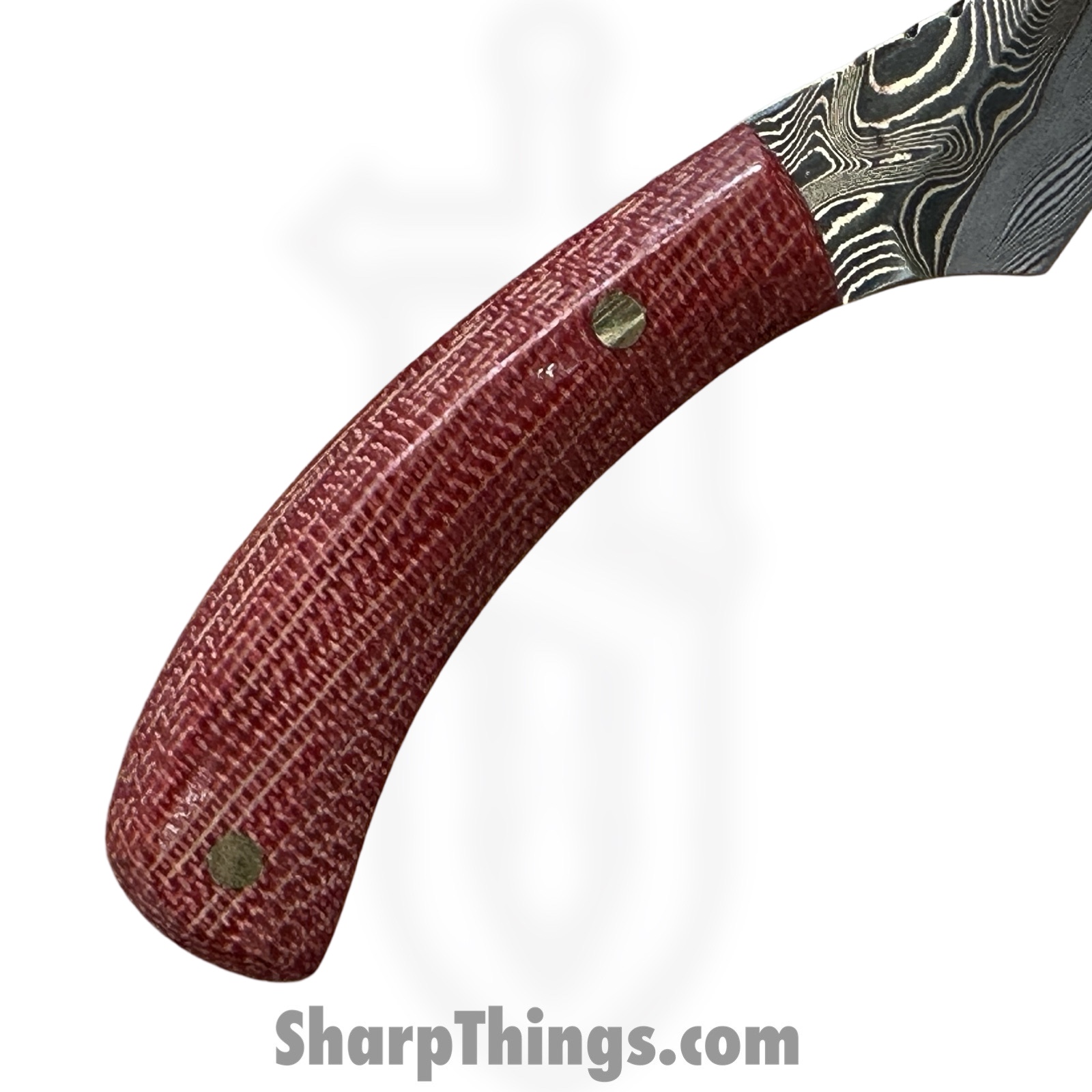 Royalty Rings Co. - RRC-Shk-01 - Shank - Fixed Blade Knife - Baker Forge Bronze Mai Damacore Damascus Kiridashi - Micarta - Red/White - Image 3