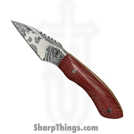 Royalty Rings Co. – RRC-Nyx-13 – Nyx – Fixed Blade Knife – Baker Forge Icestom Wavy Damascus Kiridashi – Micarta – Red/White