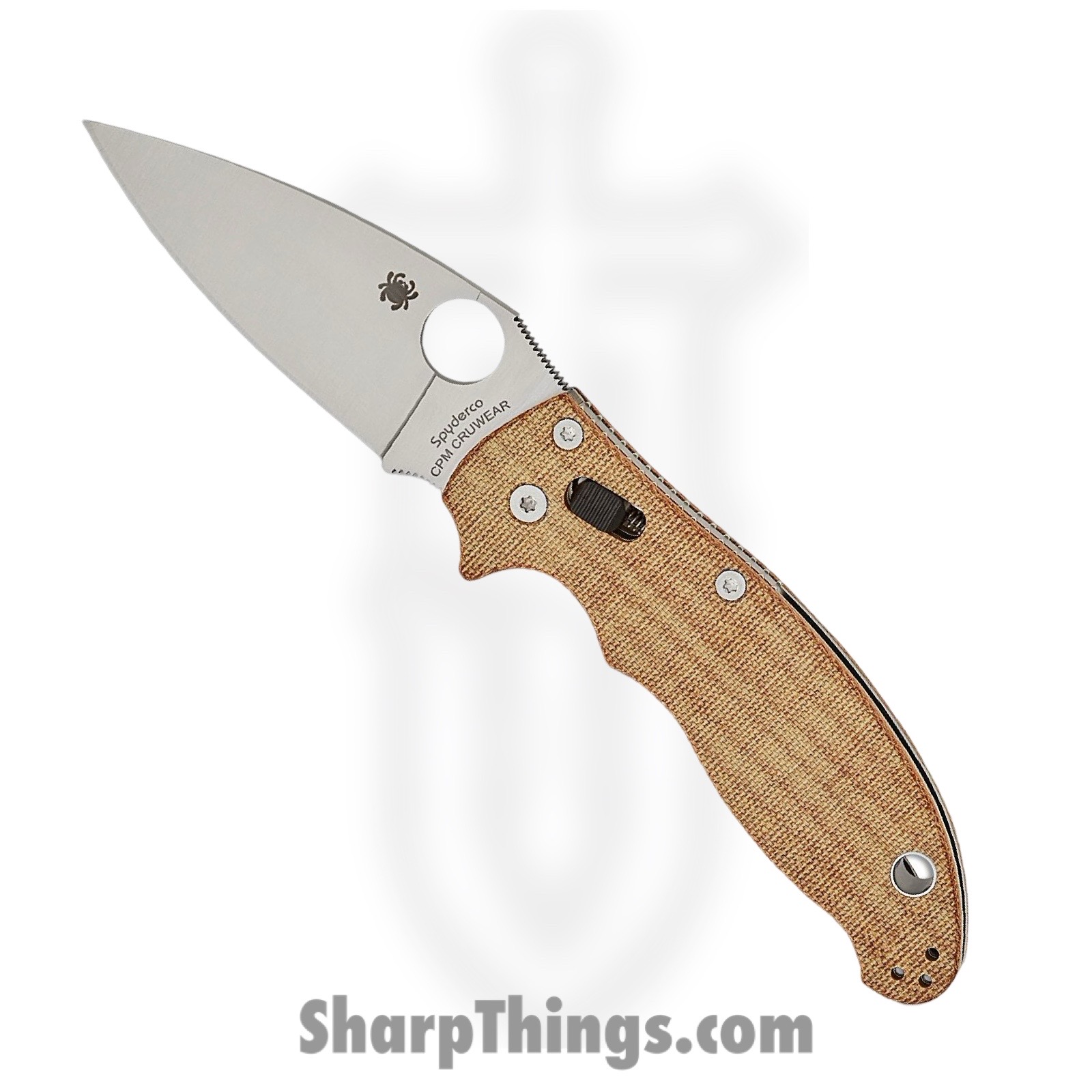 Spyderco - SC101MPCW2 - Manix 2 - Folding Knife - CPM CruWear Satin Leaf Shaped - Canvas Micarta - Brown