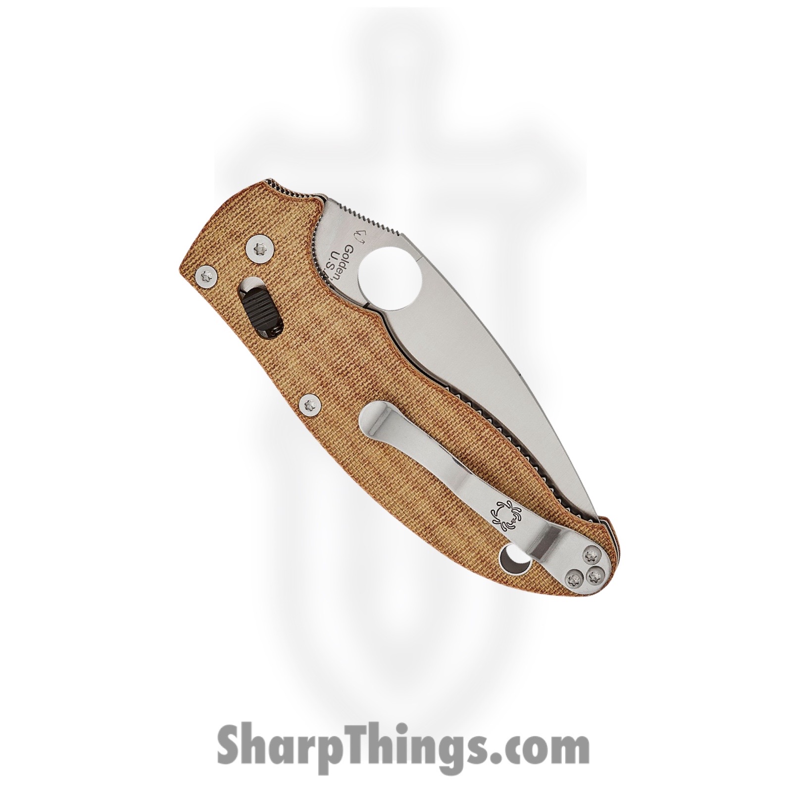 Spyderco - SC101MPCW2 - Manix 2 - Folding Knife - CPM CruWear Satin Leaf Shaped - Canvas Micarta - Brown - Image 4