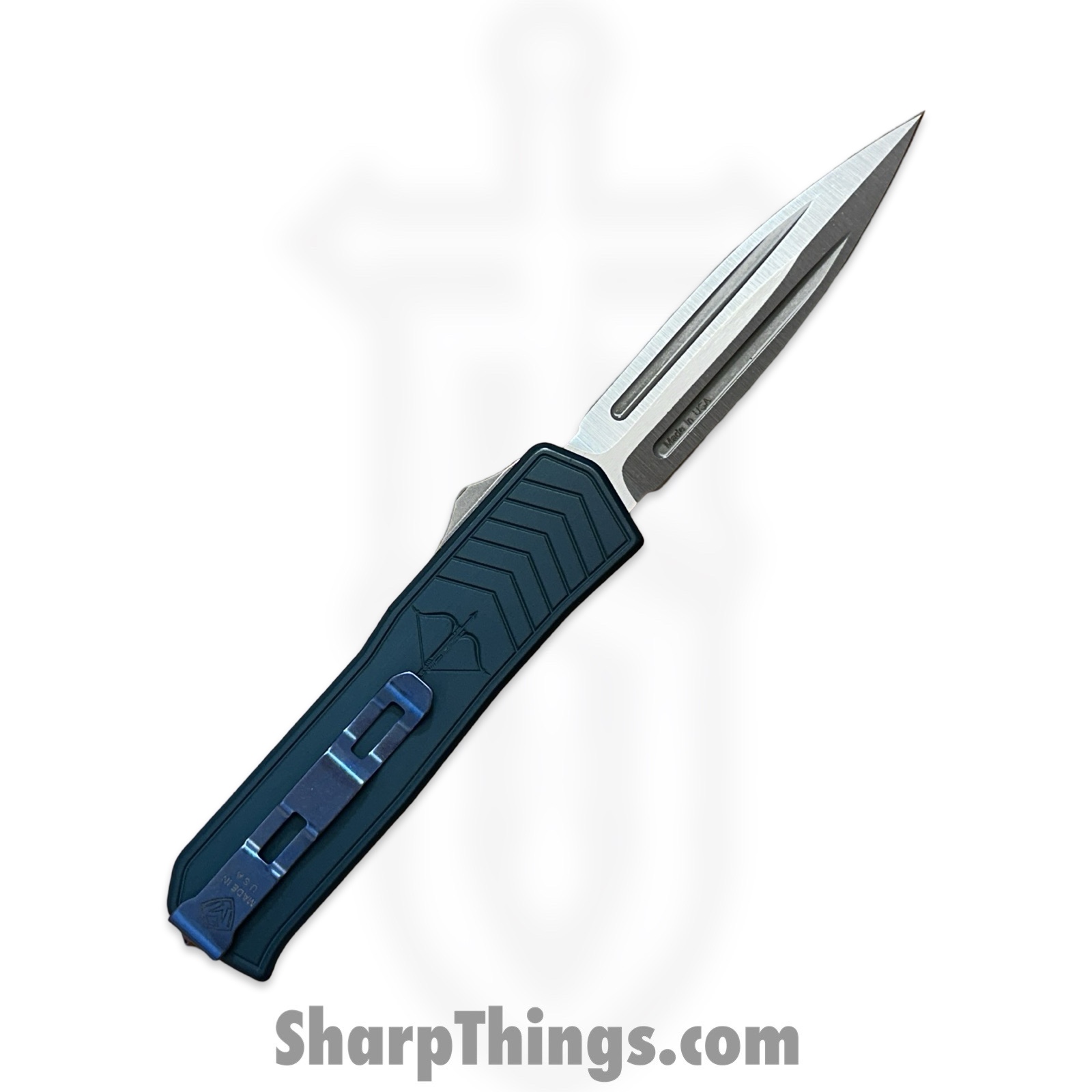 Medford Knife and Tool - 42625B - Merc 1 - OTF Auto - S45VN Tumbled Dagger - Aluminum - Blue - Image 9
