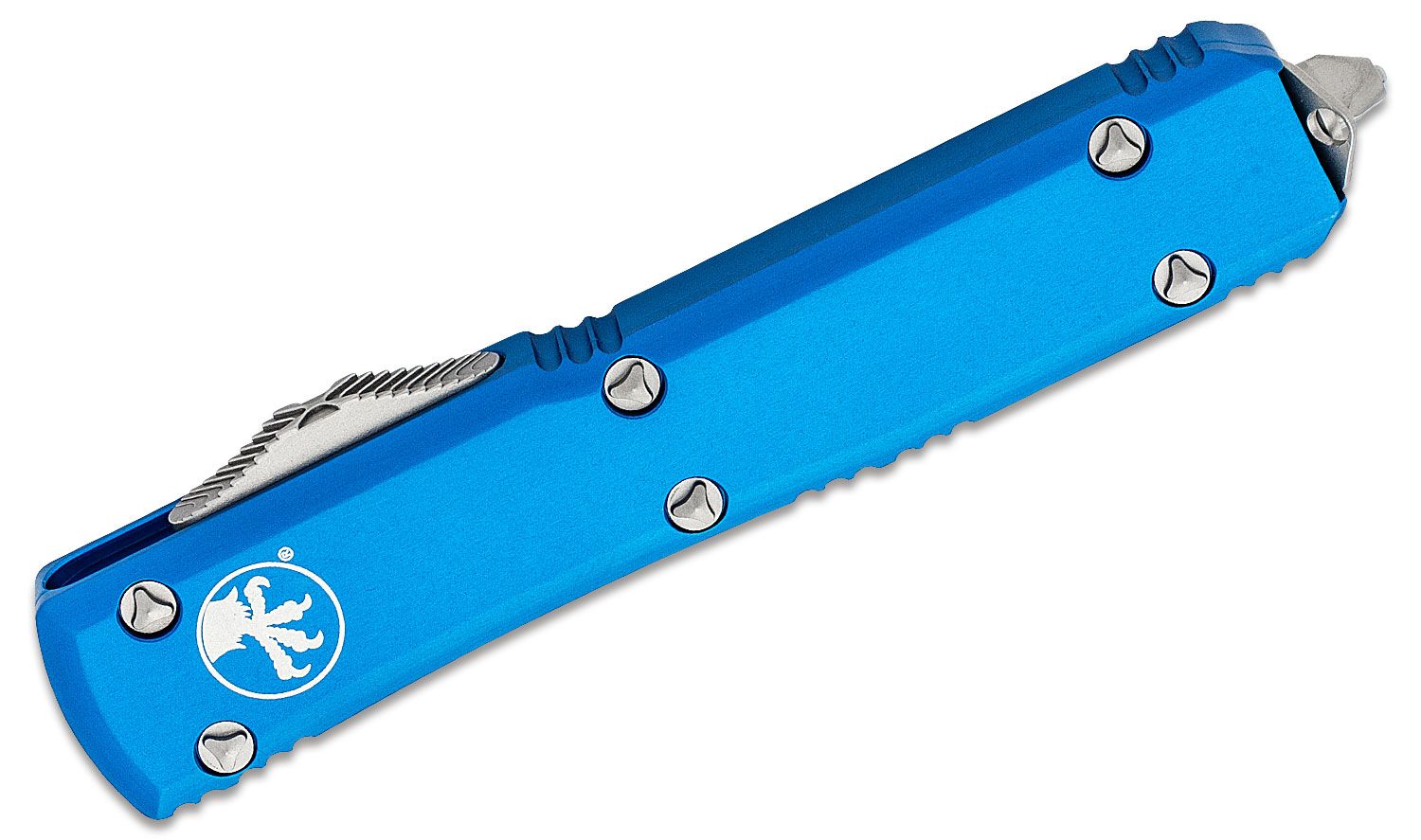 Microtech - 120-10BL - Ultratech - OTF Auto - Elmax, M390, 204P Stonewash Bayonet - 6061-T6 Aluminum - Blue - Image 15