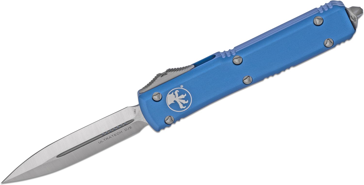 Microtech - 122-4BL - Ultratech - OTF Auto - Elmax, M390, 204P Satin Dagger - 6061-T6 Aluminum - Blue - Image 13