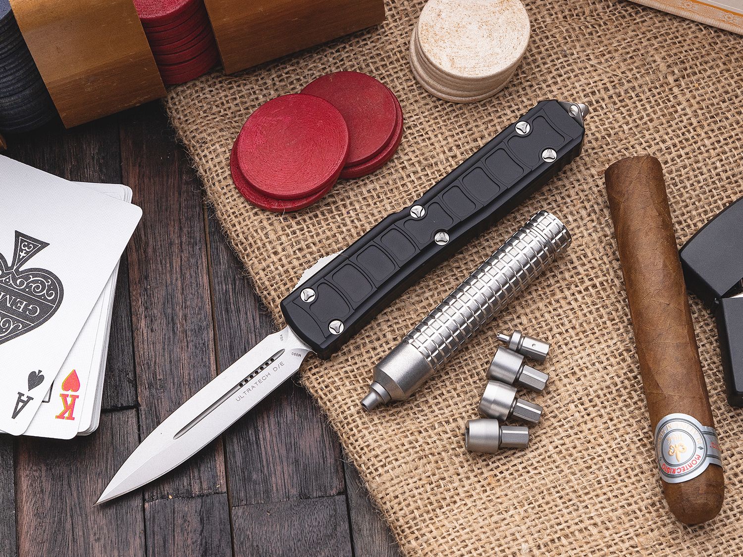 Microtech - 122II-10S - Ultratech II - OTF Auto - Elmax, M390, 204P Stonewash Dagger - 6061-T6 Aluminum - Black - Image 13