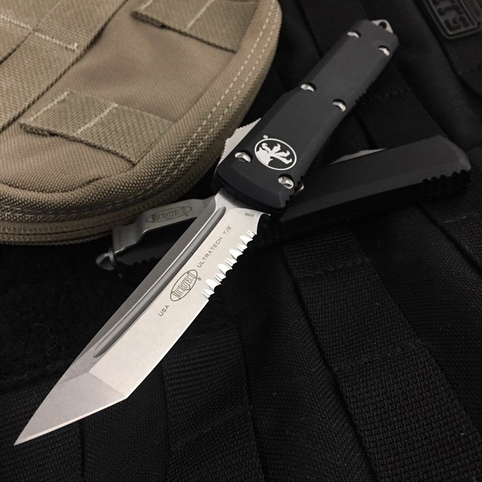 Microtech - 123-11 - Ultratech T/E Partially Serrated Combo - OTF Auto - Bohler Elmax, M390, or 204P Stonewash Tanto - 6061-T6 Aluminum - Black - Image 14