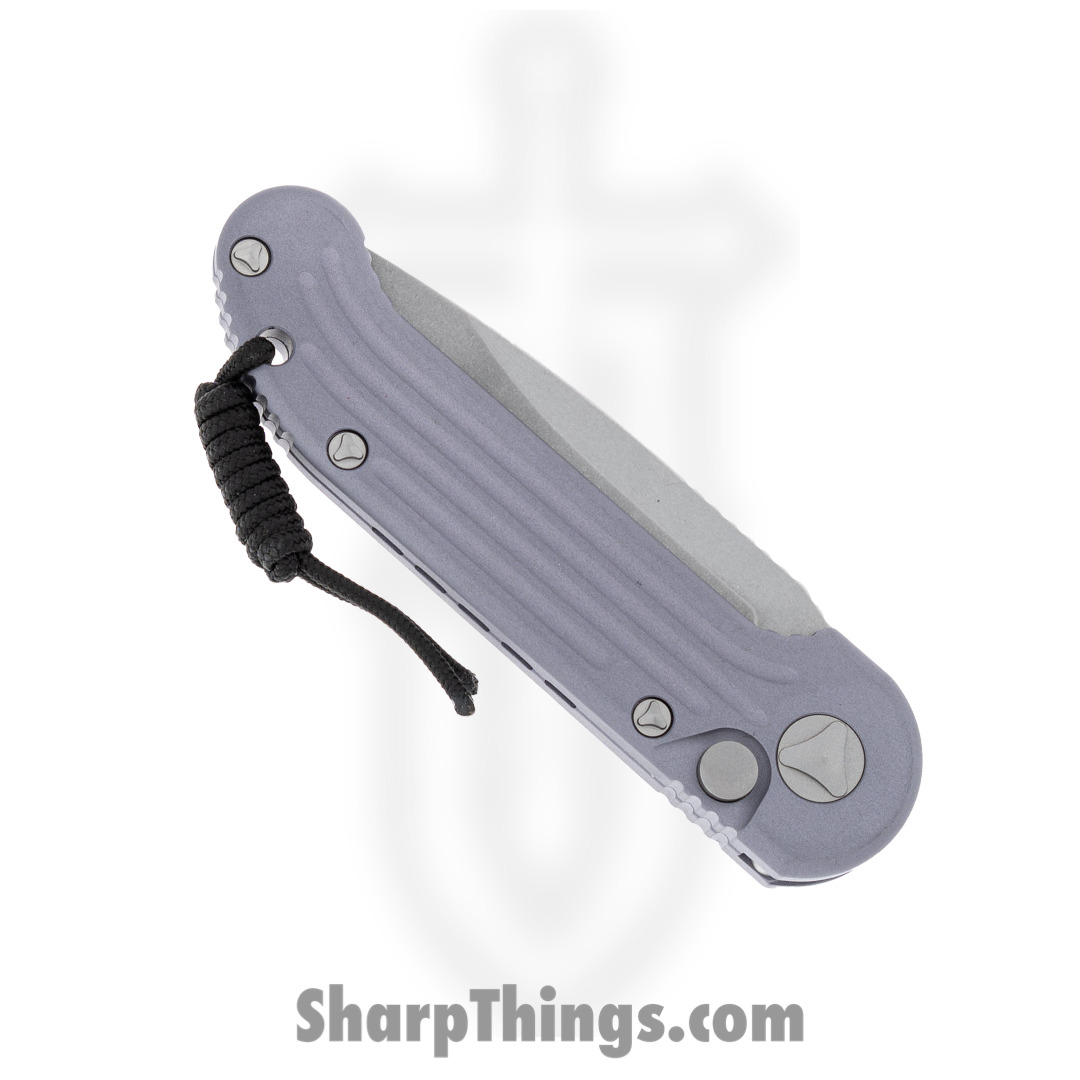 Microtech - 135-10GY - L.U.D.T. - Automatic Knife - Elmax, M390, 204P Stonewash Drop Point - 6061-T6 Aluminum - Gray - Image 7