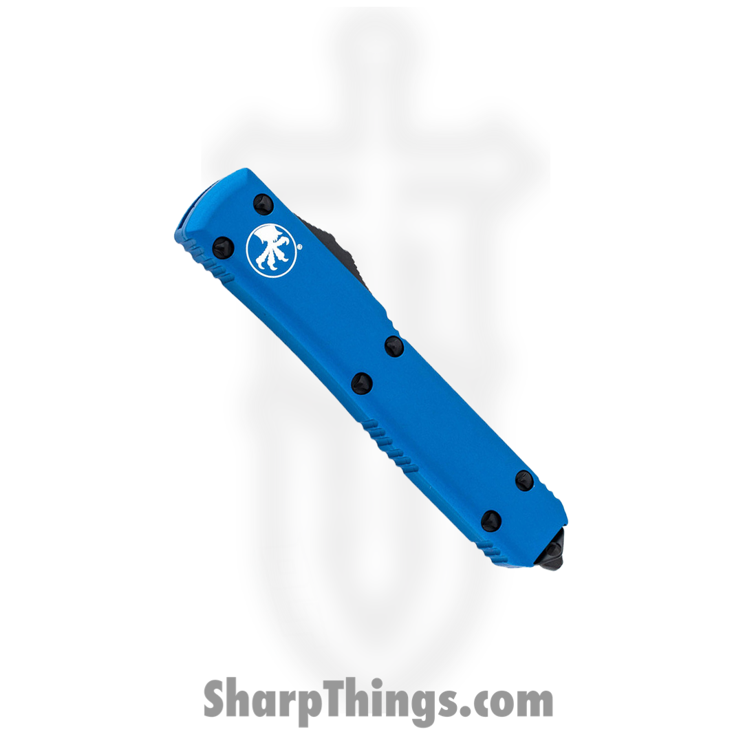 Microtech - 120-1BL - Ultratech - OTF Auto - Elmax, M390, 204P Two Tone Bayonet - 6061-T6 Aluminum - Blue - Image 10