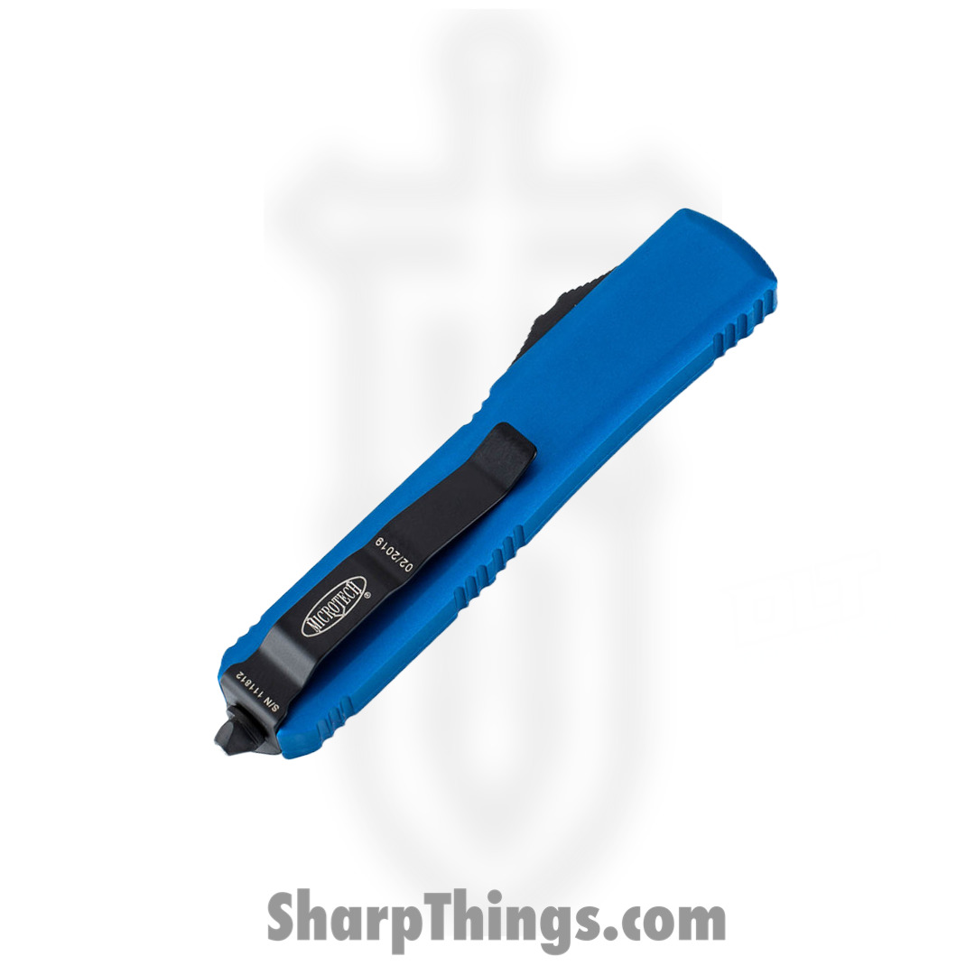 Microtech - 120-1BL - Ultratech - OTF Auto - Elmax, M390, 204P Two Tone Bayonet - 6061-T6 Aluminum - Blue - Image 11