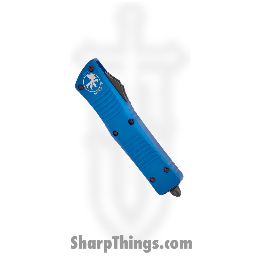Microtech - 142-1BL - Combat Troodon - OTF Auto - Elmax, M390, 204P Coated Dagger - 6061-T6 Aluminum - Blue - Image 5