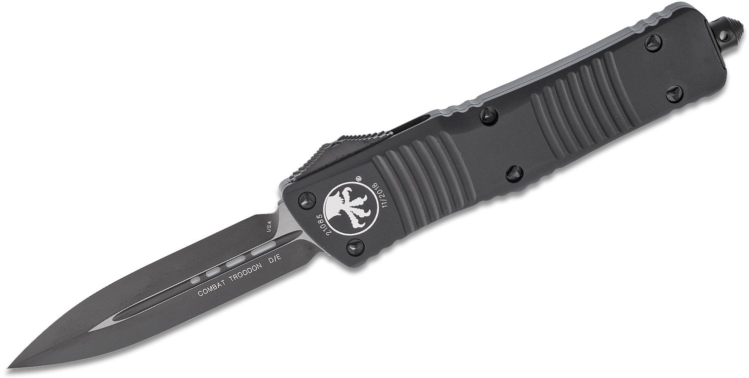 Microtech - 142-1T - Combat Troodon Tactical - OTF Auto - Elmax, M390, 204P Coated Dagger - 6061-T6 Aluminum - Black - Image 12