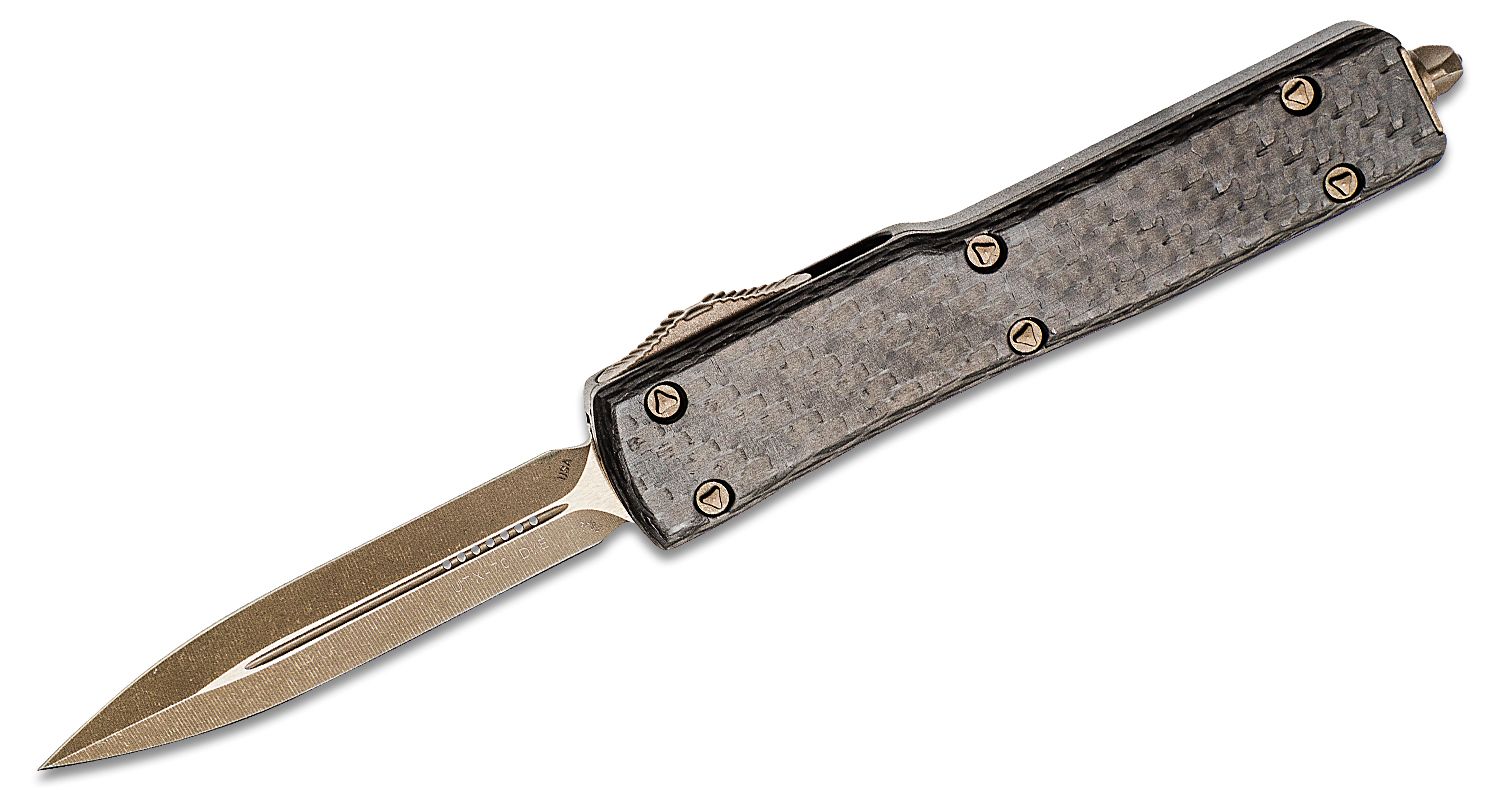 Microtech - 147-13APCFS - UTX-70 Signature Series - OTF Auto - Elmax, M390, 204P Bronze Dagger - Carbon Fiber - Black - Image 13