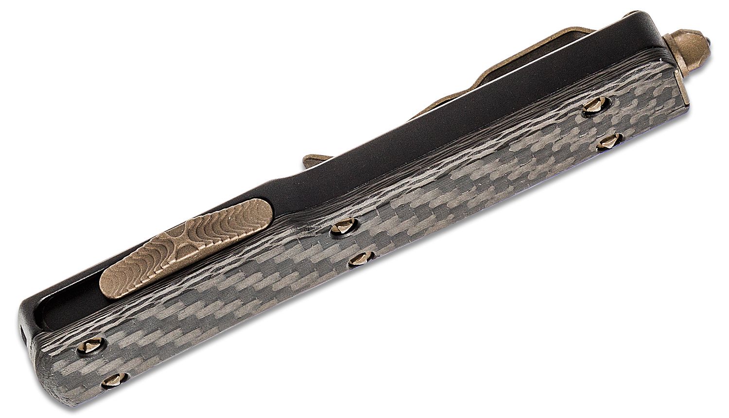 Microtech - 147-13APCFS - UTX-70 Signature Series - OTF Auto - Elmax, M390, 204P Bronze Dagger - Carbon Fiber - Black - Image 14