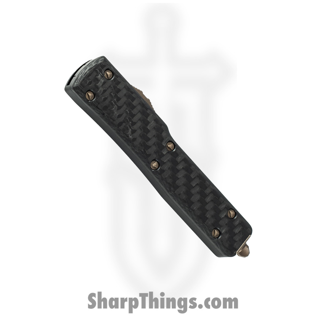 Microtech - 147-13APCFS - UTX-70 Signature Series - OTF Auto - Elmax, M390, 204P Bronze Dagger - Carbon Fiber - Black - Image 11