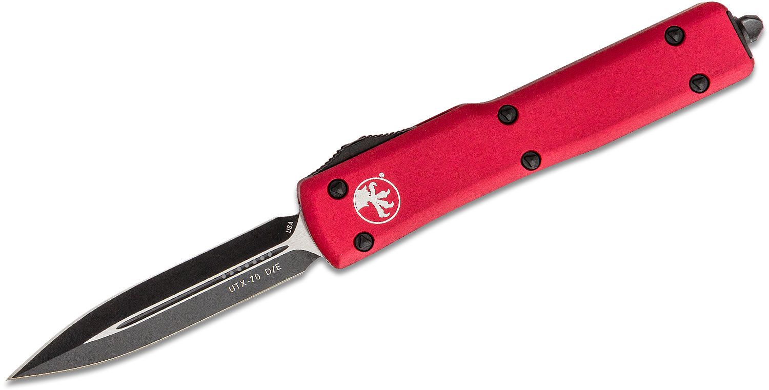 Microtech - 147-1RD - UTX-70 - OTF Auto - Elmax, M390, 204P Two Tone Dagger - 6061-T6 Aluminum - Red - Image 13
