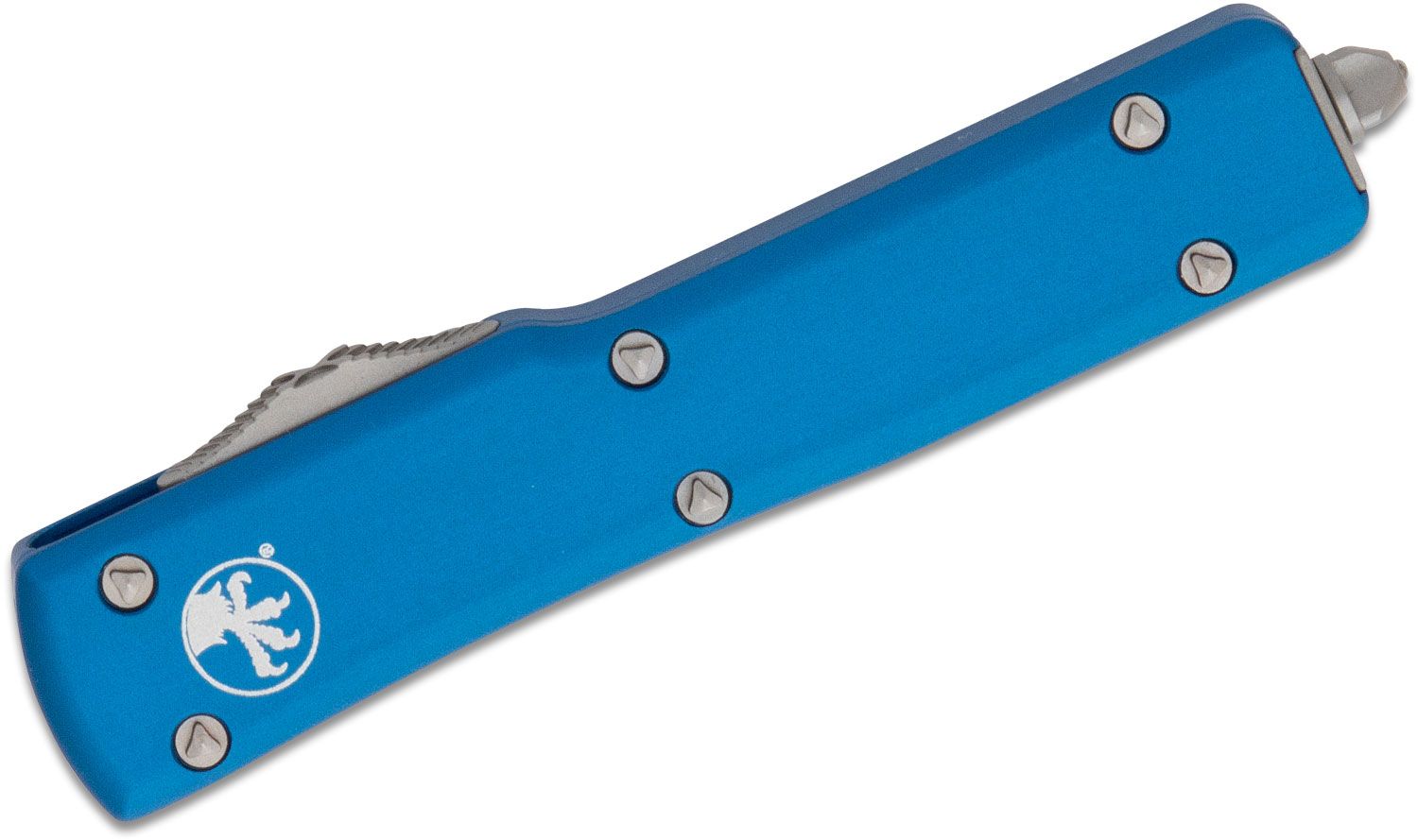 Microtech - 148-4BL - UTX-70 - OTF Auto - Elmax, M390, 204P Satin Drop Point - 6061-T6 Aluminum - Blue - Image 21