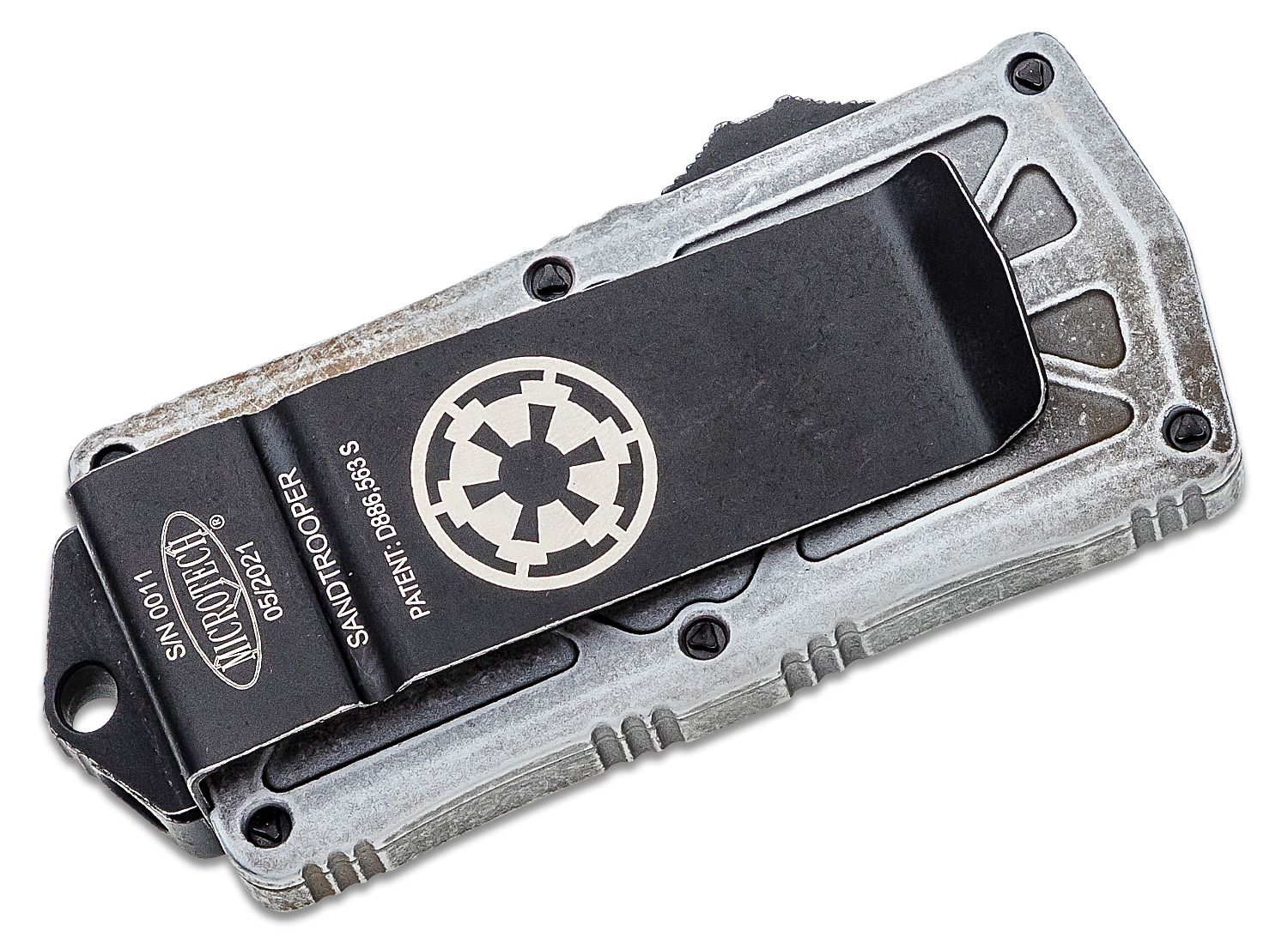 Microtech - 157-1SA - Exocet Money Clip Sandtrooper - OTF Auto - Elmax, M390, 204P Coated Dagger - 6061-T6 Aluminum - White - Image 13