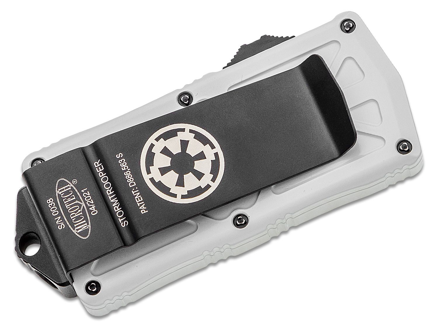 Microtech - 157-1ST - Stormtrooper Exocet Money Clip - OTF Auto - Elmax, M390, 204P Coated Dagger - 6061-T6 Aluminum - White - Image 13
