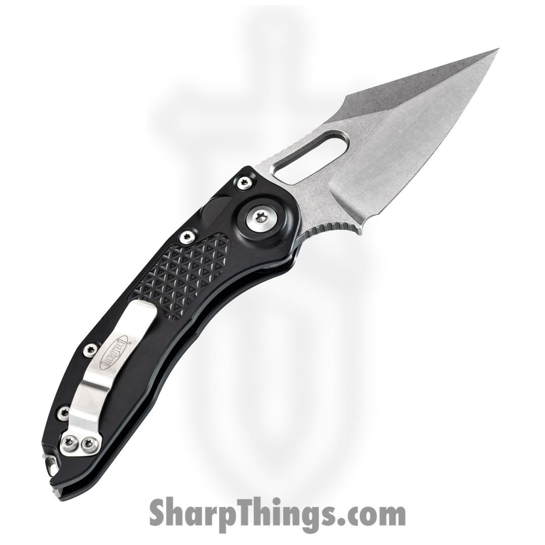 Microtech - 169-10 - Stitch - Automatic Knife - Elmax, M390, 204P Stonewash Spear Point - 6061-T6 Aluminum - Black - Image 6