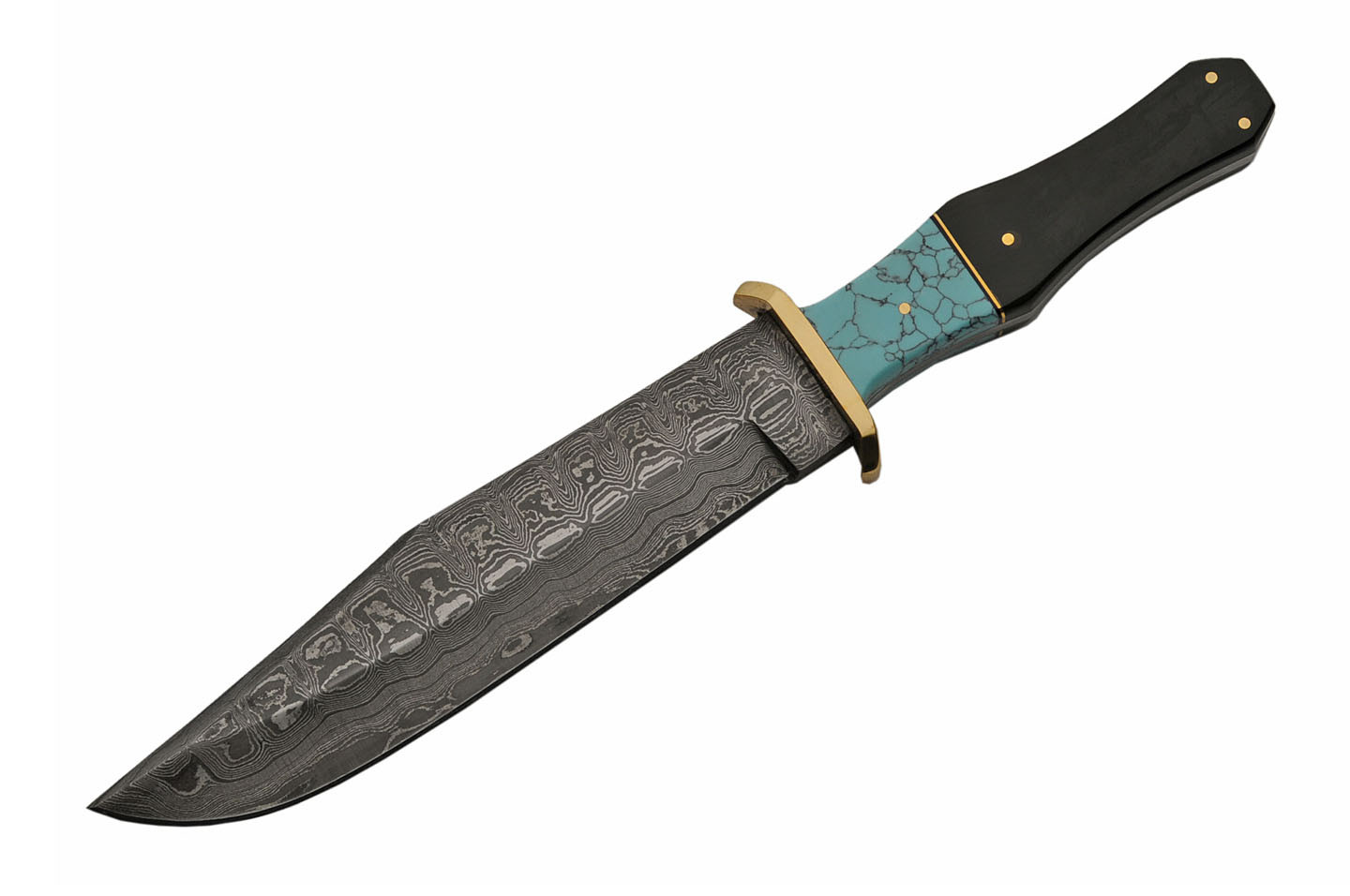 Damascus - DM1149 - Bowie - Fixed Blade Knife - Damascus Clip Point - Buffalo Horn Turquoise - Black Blue - Image 9