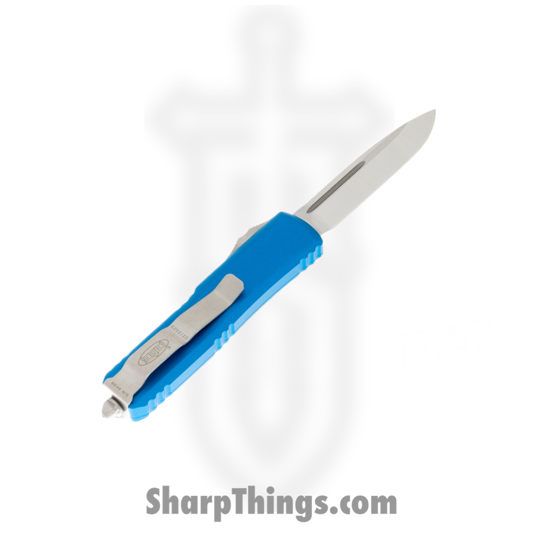 Microtech - 231-4BL - UTX-85 - OTF Auto - Elmax, M390, 204P Satin Drop Point - 6061-T6 Aluminum - Blue - Image 9