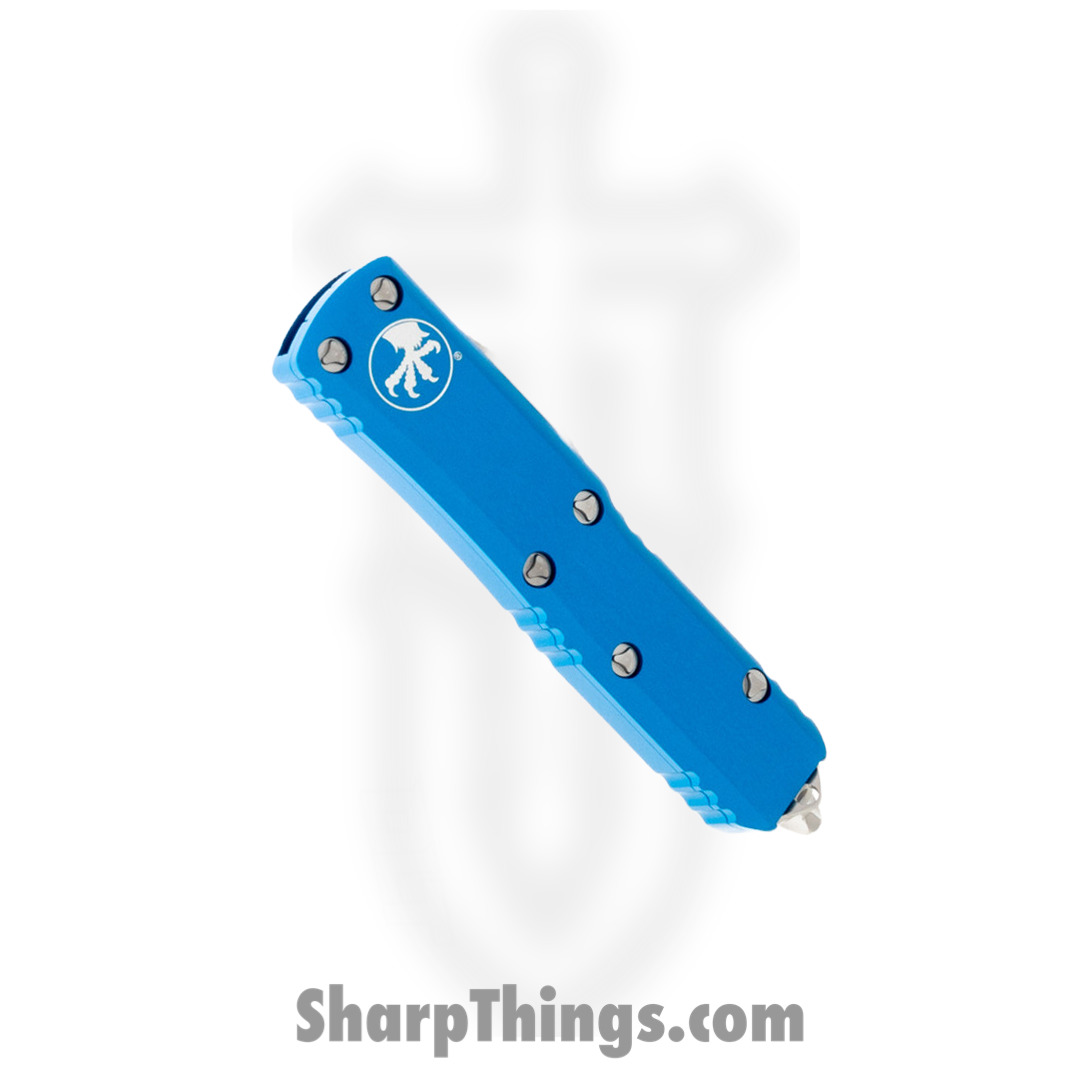 Microtech - 231-4BL - UTX-85 - OTF Auto - Elmax, M390, 204P Satin Drop Point - 6061-T6 Aluminum - Blue - Image 10