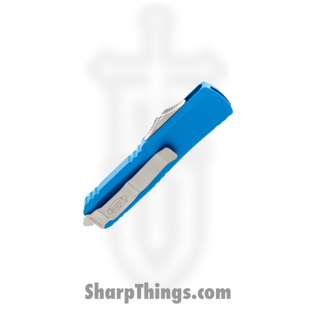Microtech - 231-4BL - UTX-85 - OTF Auto - Elmax, M390, 204P Satin Drop Point - 6061-T6 Aluminum - Blue - Image 11
