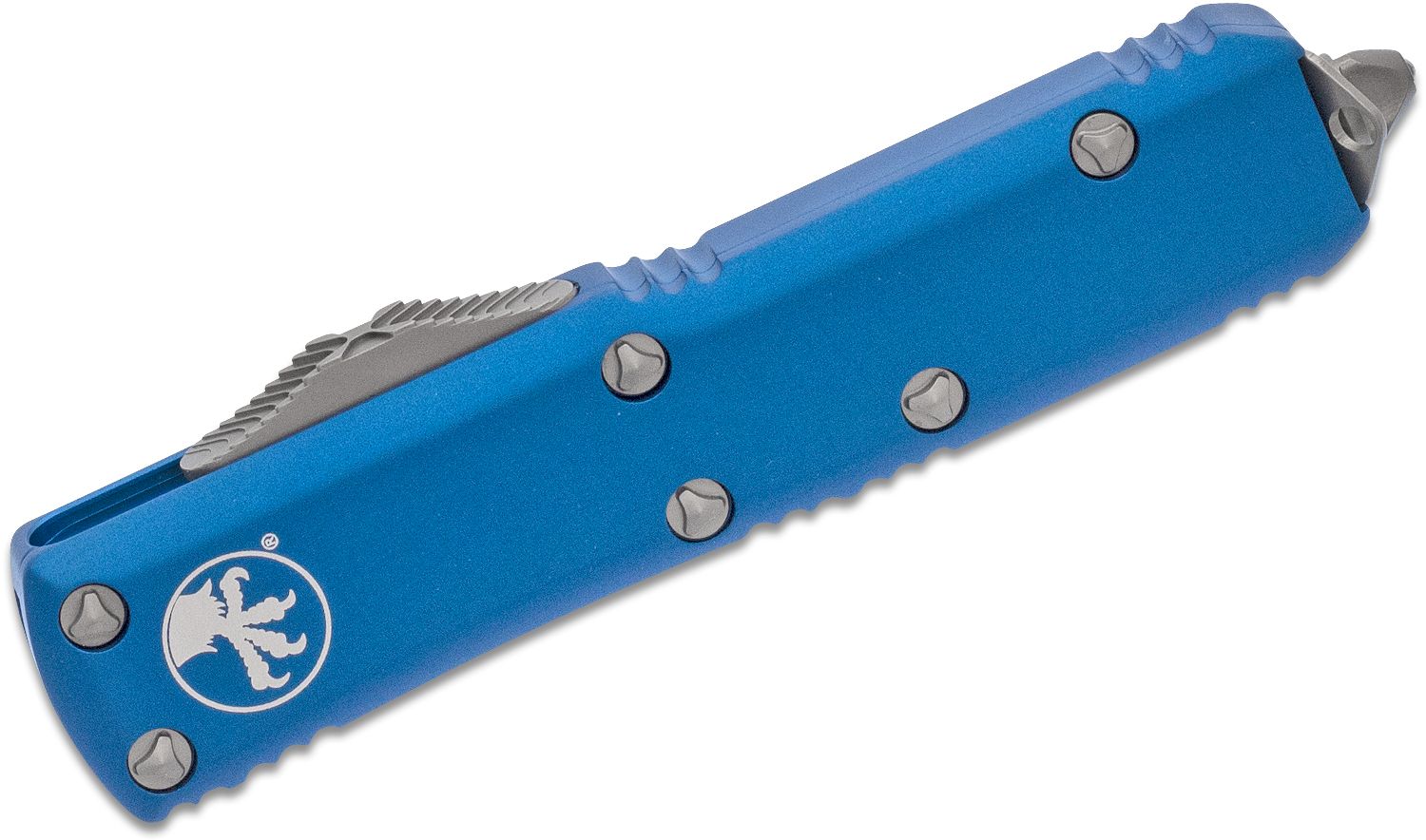 Microtech - 231-4BL - UTX-85 - OTF Auto - Elmax, M390, 204P Satin Drop Point - 6061-T6 Aluminum - Blue - Image 13