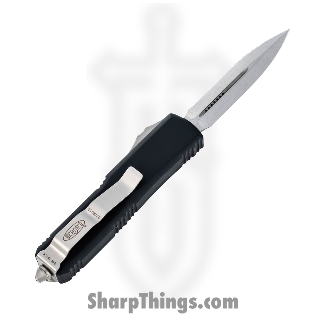 Microtech - 232-12 - UTX-85 Serrated - OTF Auto - Stonewash Dagger - 6061 T6 Aluminum - Black - Image 10