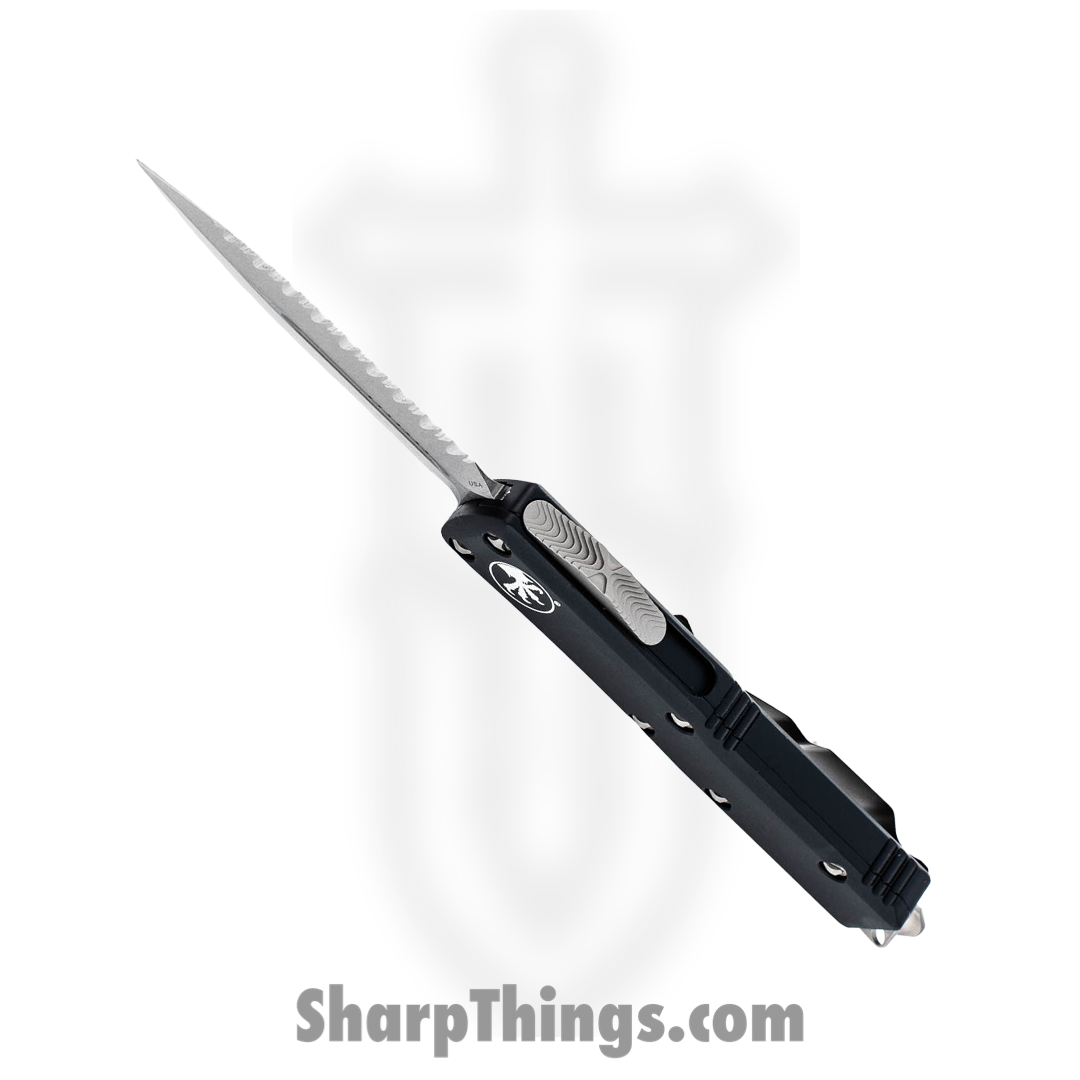 Microtech - 232-12 - UTX-85 Serrated - OTF Auto - Stonewash Dagger - 6061 T6 Aluminum - Black - Image 11