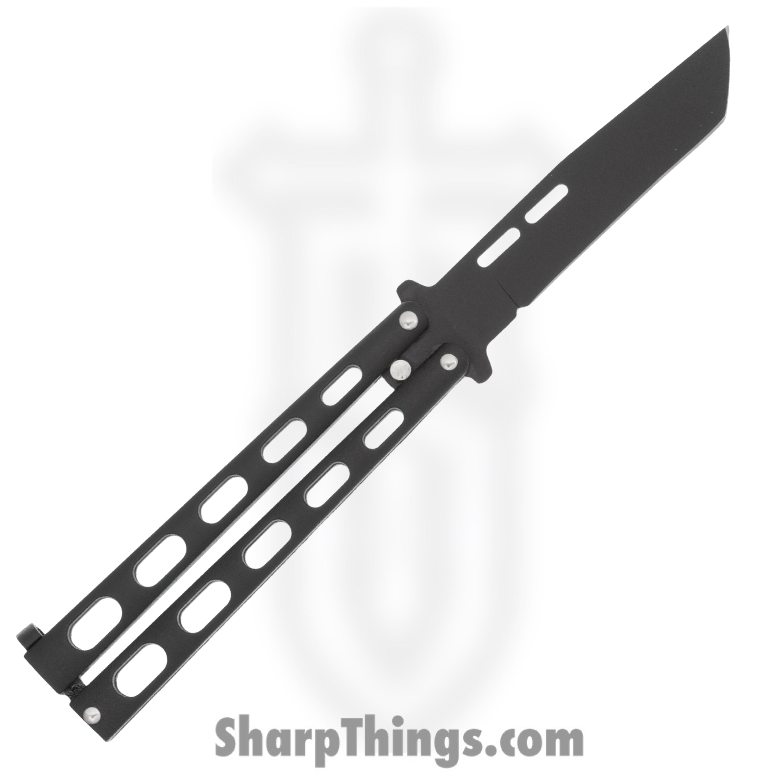 Bear & Son - BC115TANB - Butterfly - Balisong - 1095 HC Coated Tanto - Powder Coated Zinc - Black - Image 6