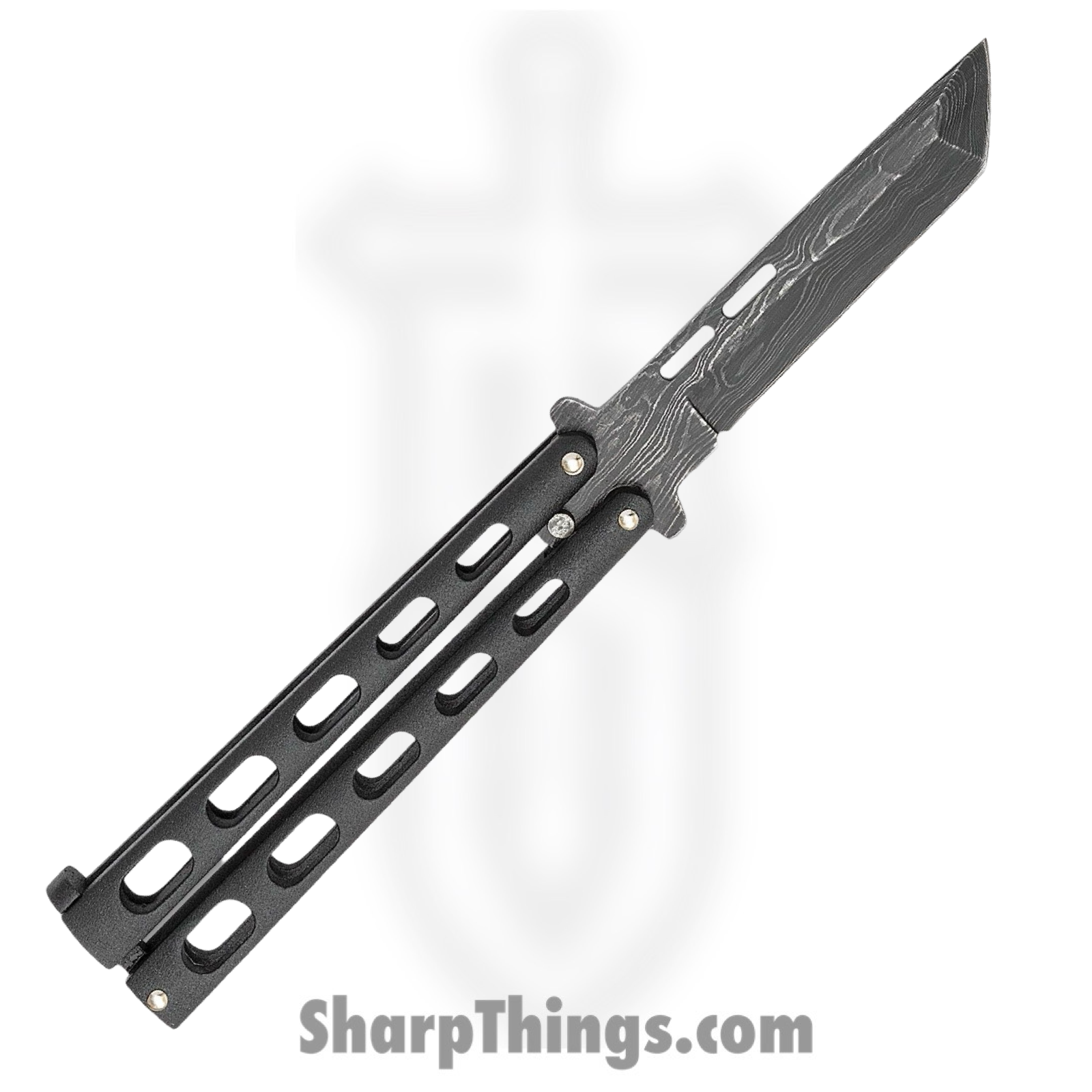 Bear & Son - BC115TAND - Butterfly Silver Vein - Balisong - Damascus Damascus Tanto - Powder Coated Zinc - Black - Image 7