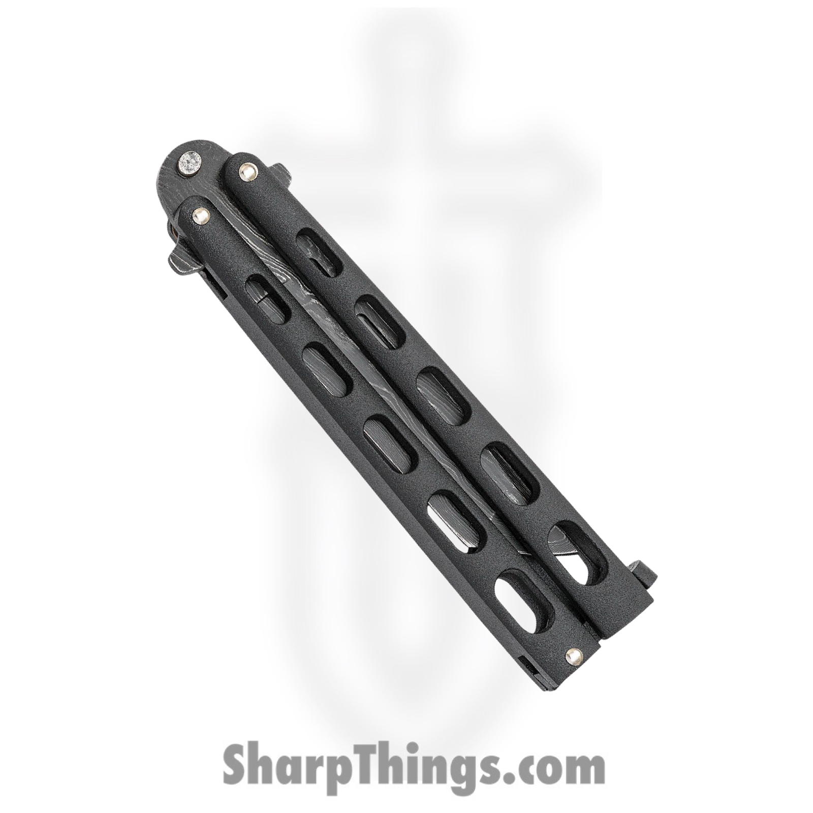 Bear & Son - BC115TAND - Butterfly Silver Vein - Balisong - Damascus Damascus Tanto - Powder Coated Zinc - Black - Image 8