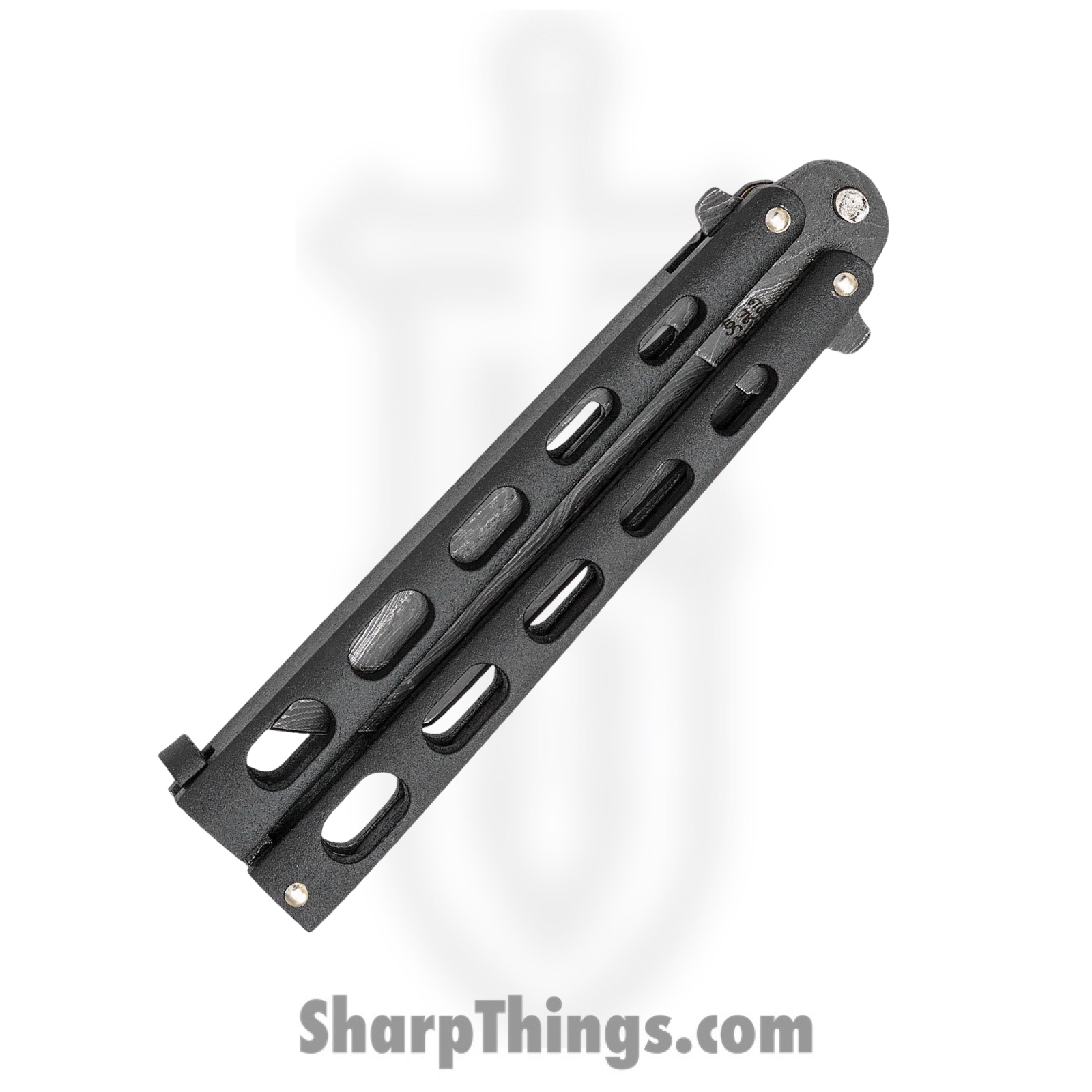 Bear & Son - BC115TAND - Butterfly Silver Vein - Balisong - Damascus Damascus Tanto - Powder Coated Zinc - Black - Image 9