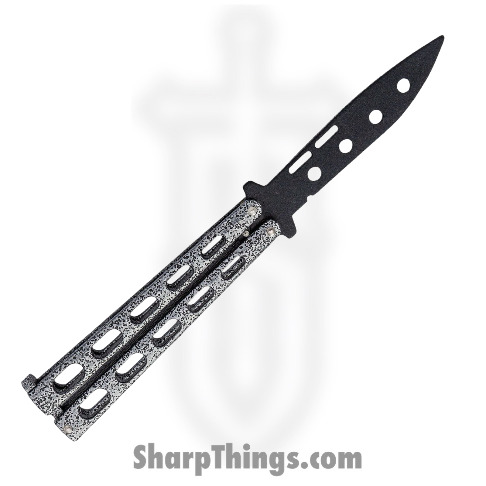 Bear & Son - BC115TR - Butterfly Trainer - Balisong - 1095 HC Coated Drop Point - Powder Coated Zinc - Silver Black - Image 7