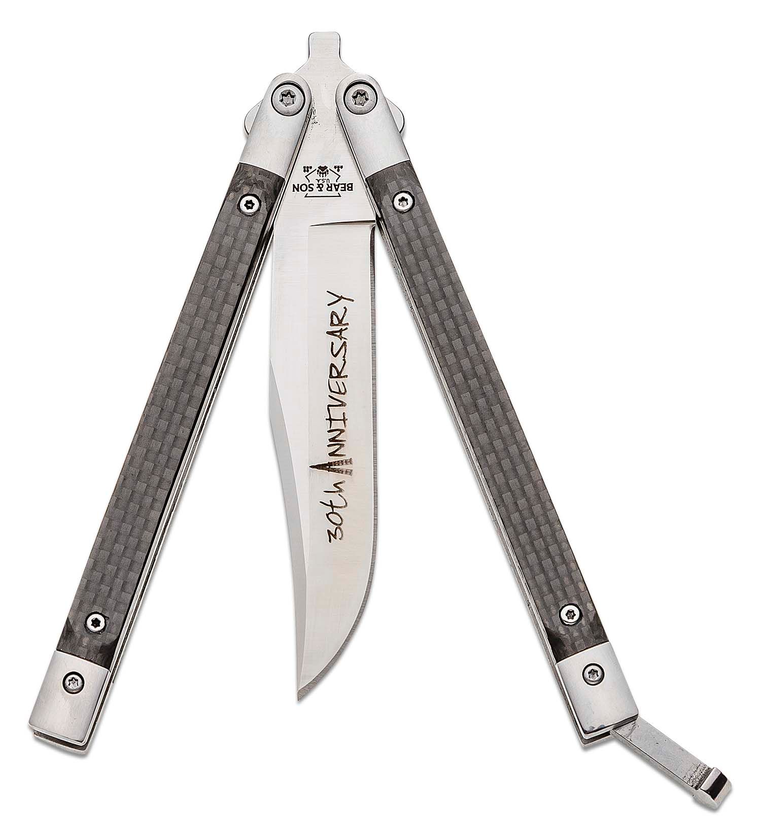 Bear & Son - BCANNCF17S35 - 30th Anniversary Balisong Butterfly Knife - CPM-S35VN - Carbon Fiber - Image 16