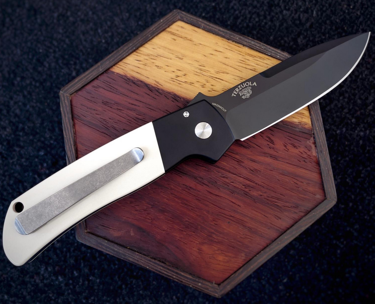 ProTech - BT2752 - Terzuola ATCF - Automatic Knife - Magnacut Coated Drop Point - Aluminum/Micarta - Black/White - Image 6