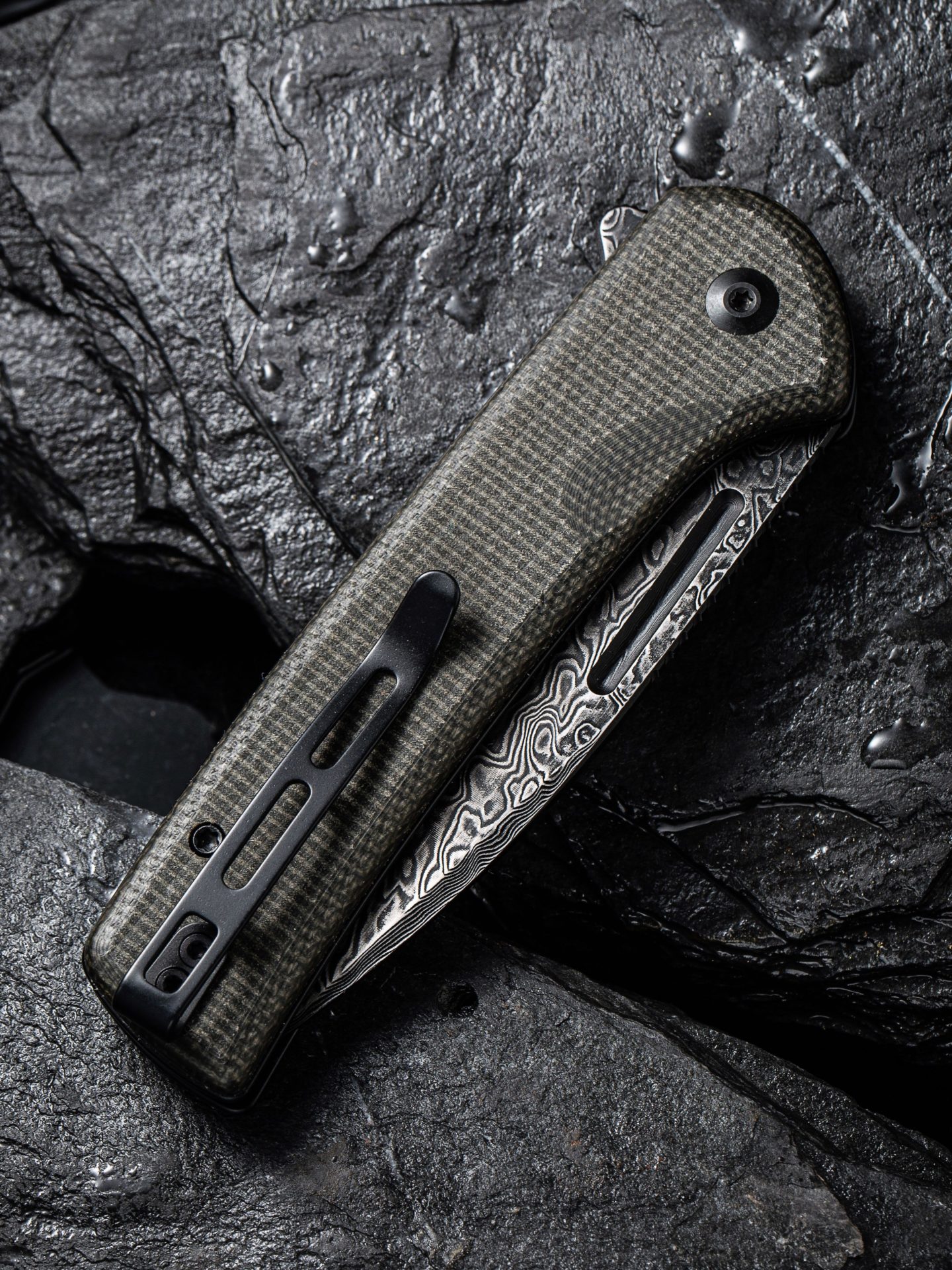 Civivi - CIVC21006DS1 - Conspirator Flipper - Folding Knife - Damascus Drop Point - Micarta - Green - Image 10