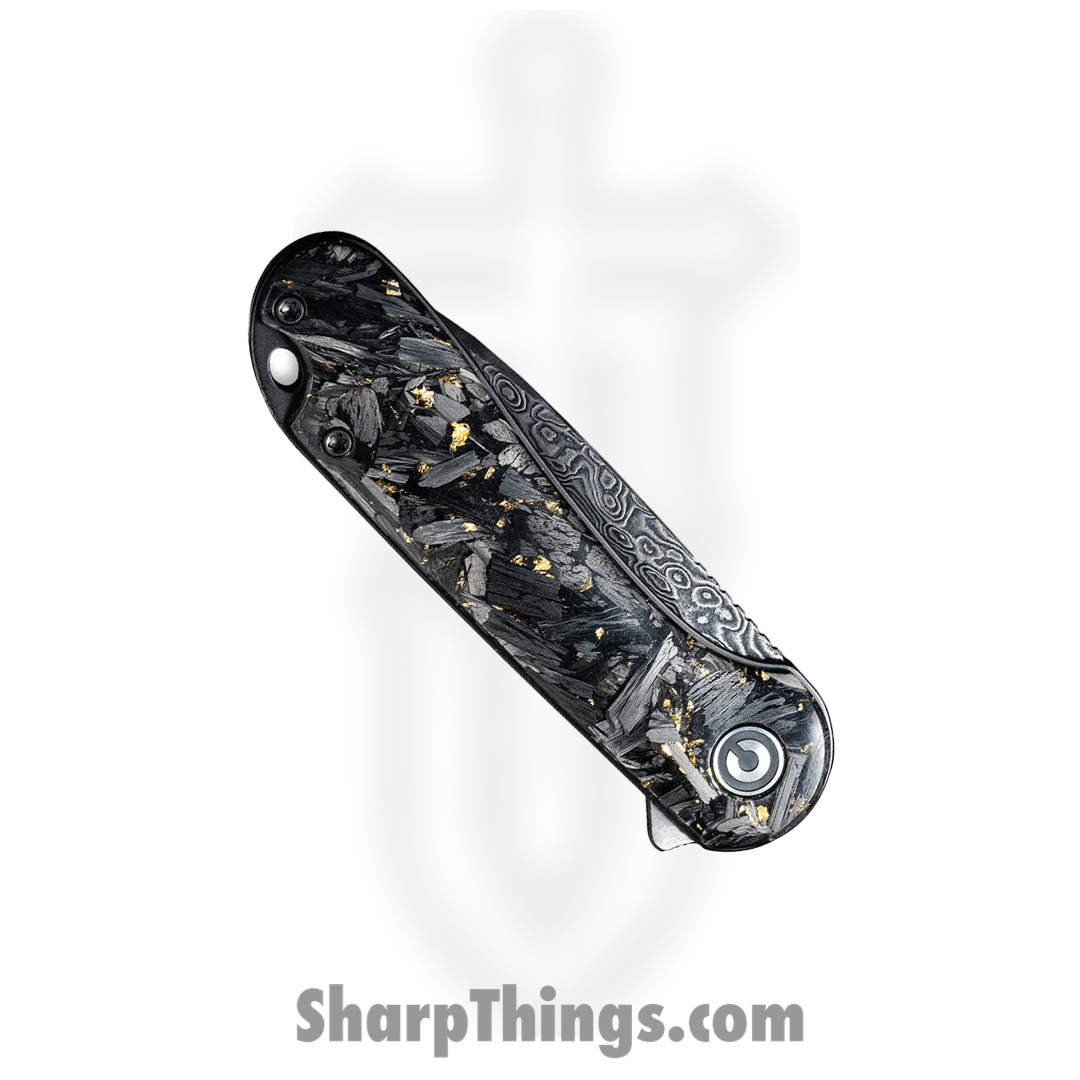 Civivi - CIVC907CDS1 - Elementum Flipper Knife - Damascus Carbon Fiber - Contoured Gold - Image 12
