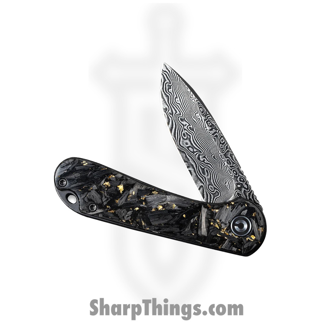 Civivi - CIVC907CDS1 - Elementum Flipper Knife - Damascus Carbon Fiber - Contoured Gold - Image 14