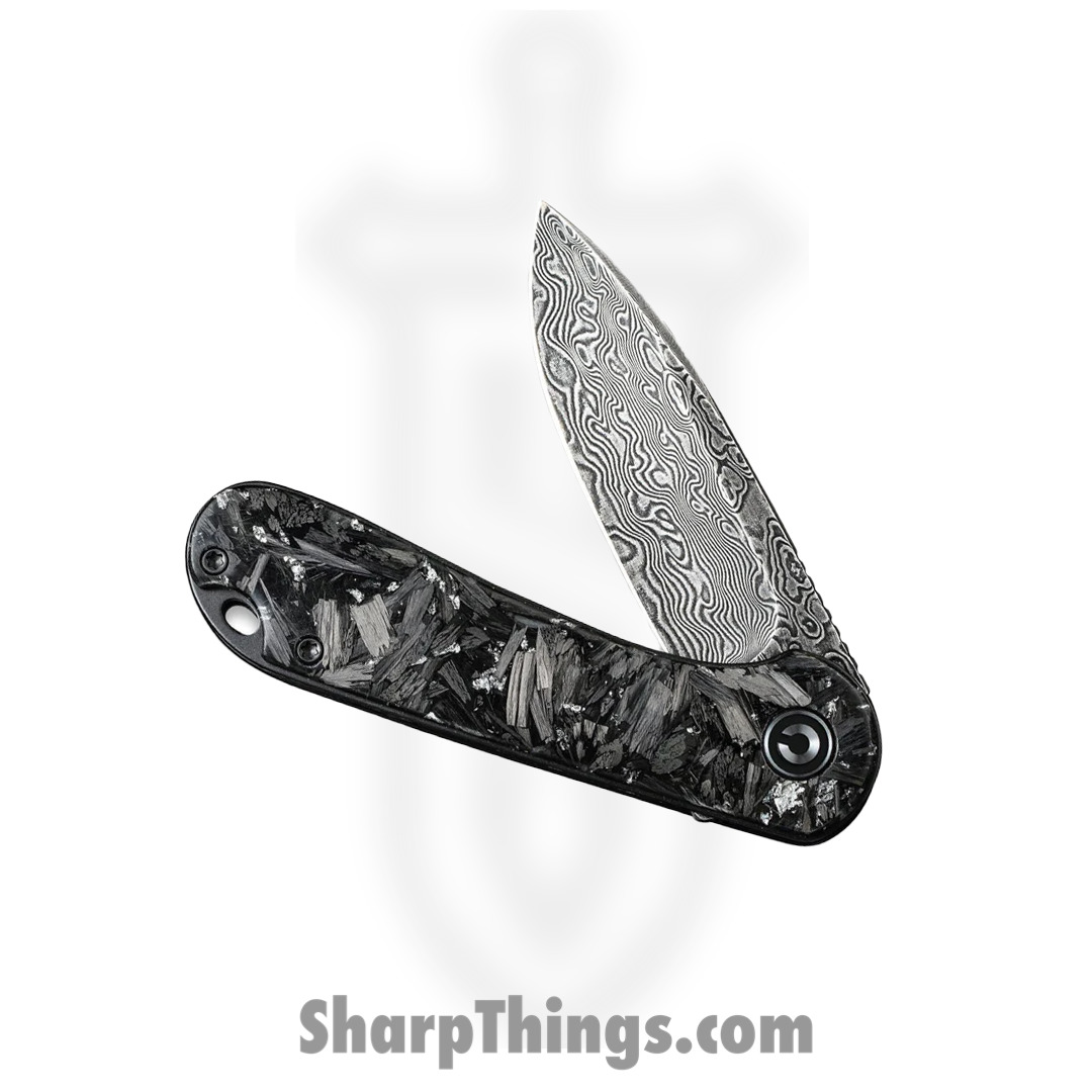 Civivi - CIVC907CDS2 - Elementum Flipper Knife - Damascus Carbon Fiber - Contoured Silver - Image 15