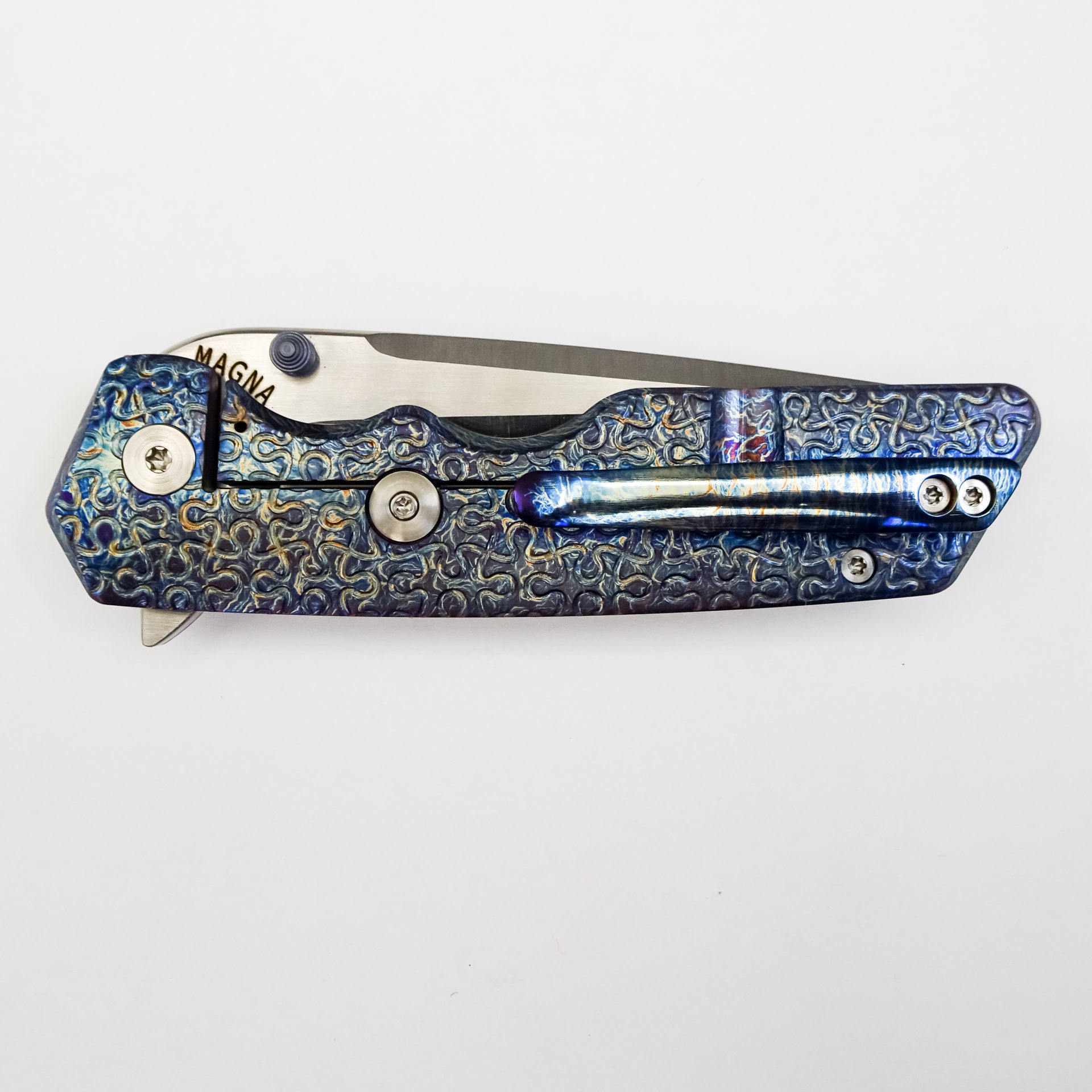 Attention 2 Detail Mercantile - A2DMK3LPuz - Mark 3 Large - Folding Knife - CPM MagnaCut Satin Tanto - Contoured Puzzle Titanium - Blue - Image 17