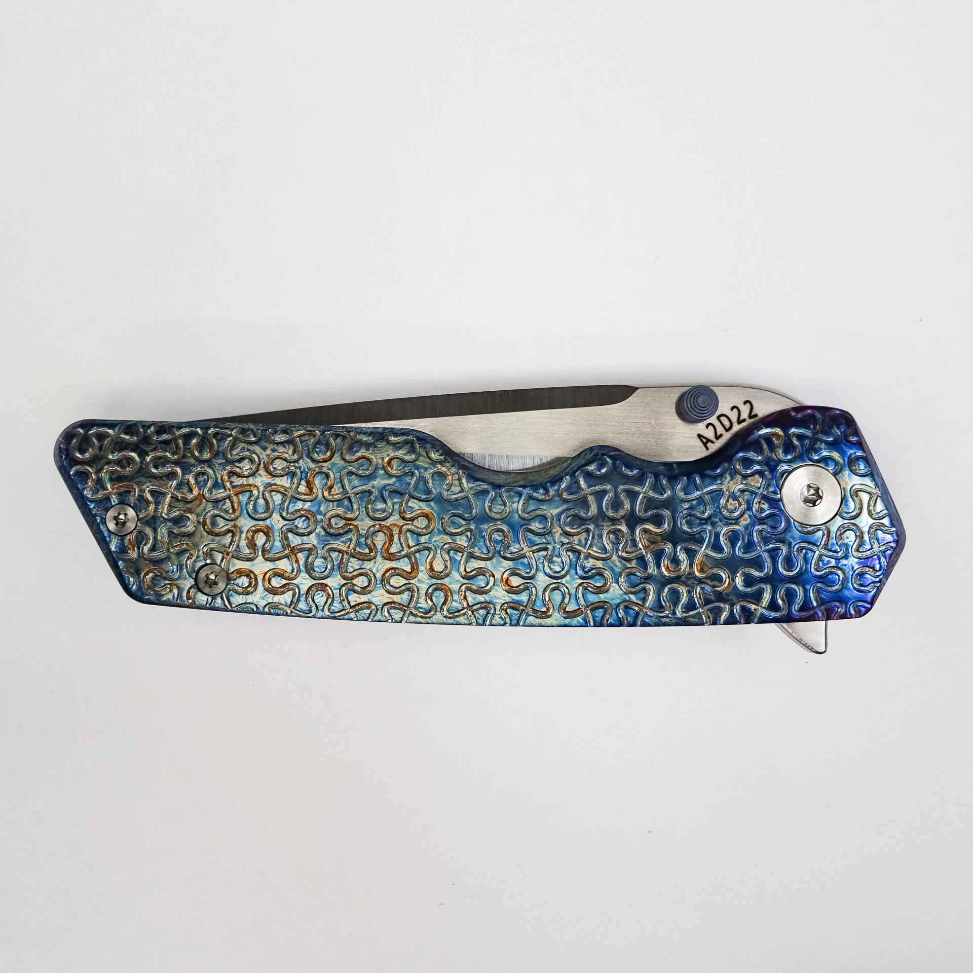 Attention 2 Detail Mercantile - A2DMK3LPuz - Mark 3 Large - Folding Knife - CPM MagnaCut Satin Tanto - Contoured Puzzle Titanium - Blue - Image 18